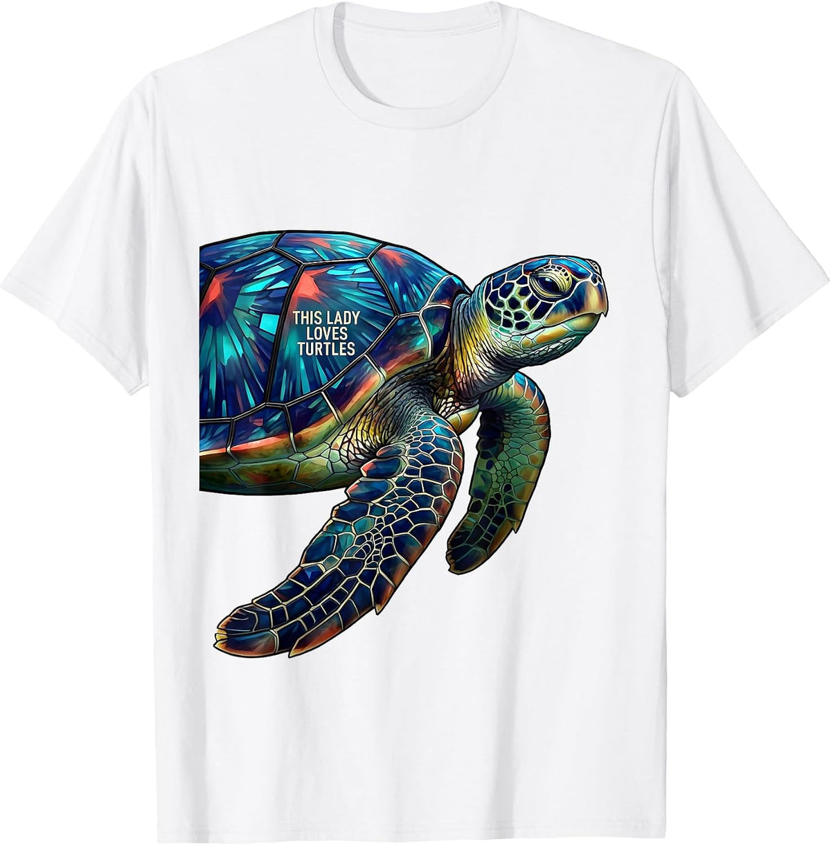 Men's This Lady Loves Turtles Stained Glass Mosaic Sea Turtle T-Shirt - White