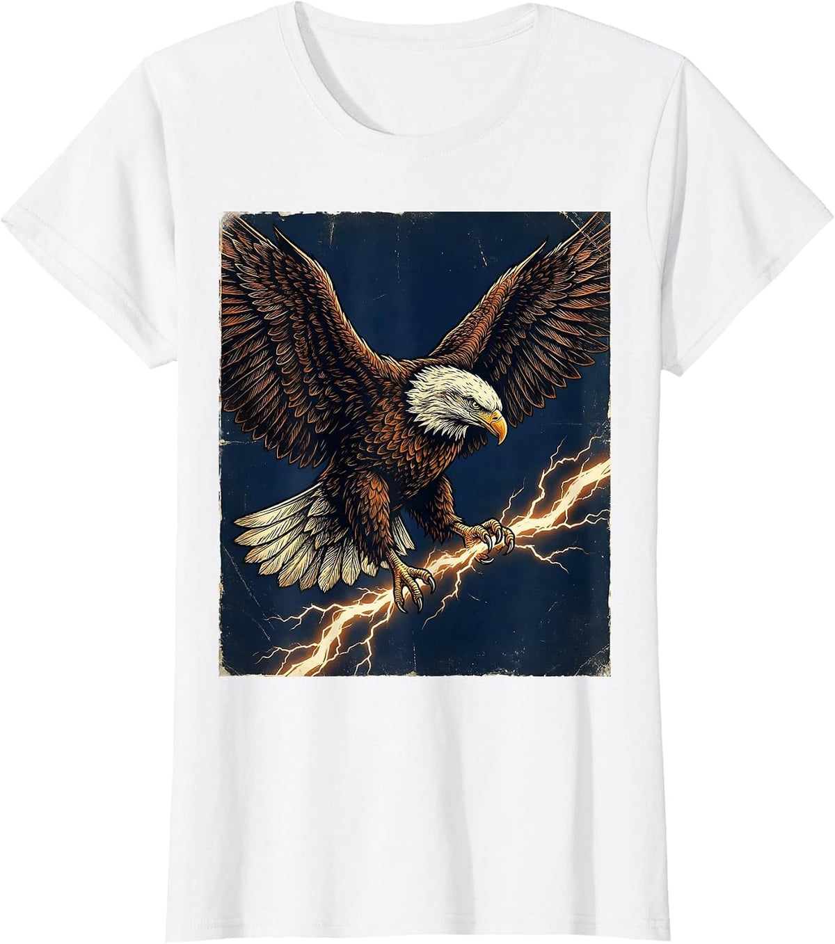 Women's Bald Eagle Lightning Bolt Freedom Graphic T-Shirt - White