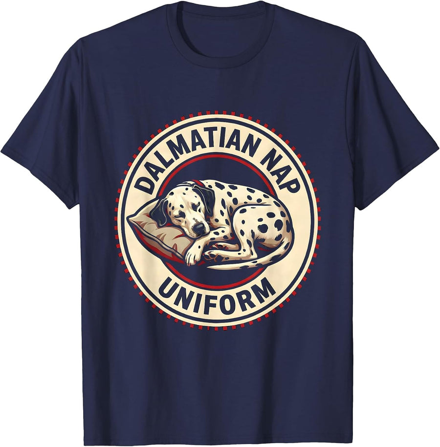 Dalmatian Nap Uniform Emblem Dog Lover Sleepshirt Pajamas T-Shirt - Navy Blue