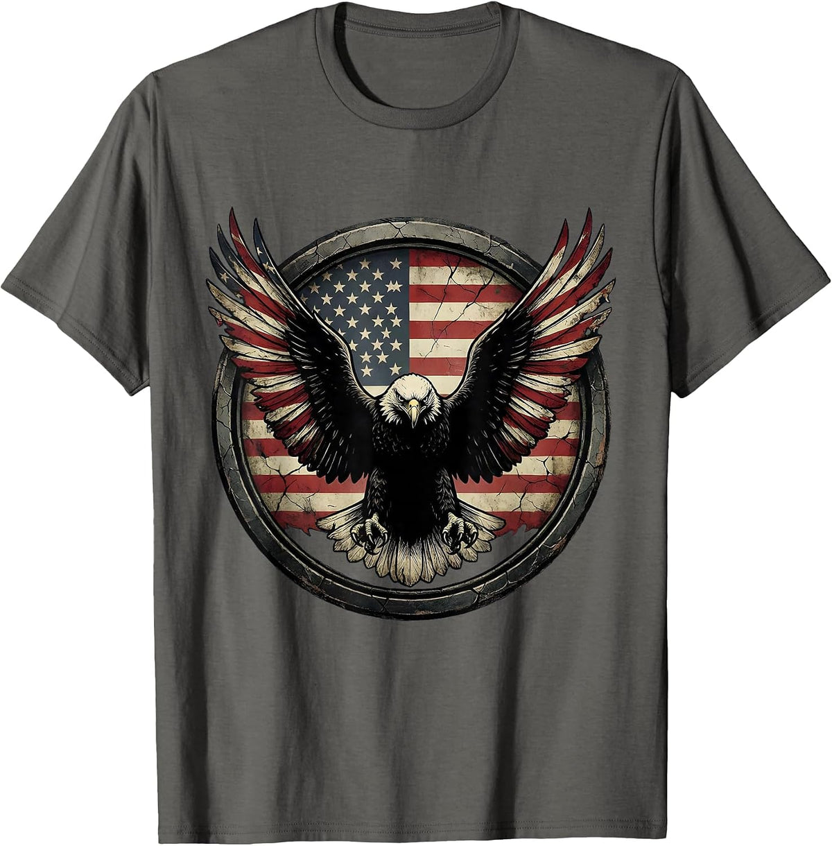Men's American Flag Bald Eagle Wingspan Patriotic Design T-Shirt - Asphalt Grey