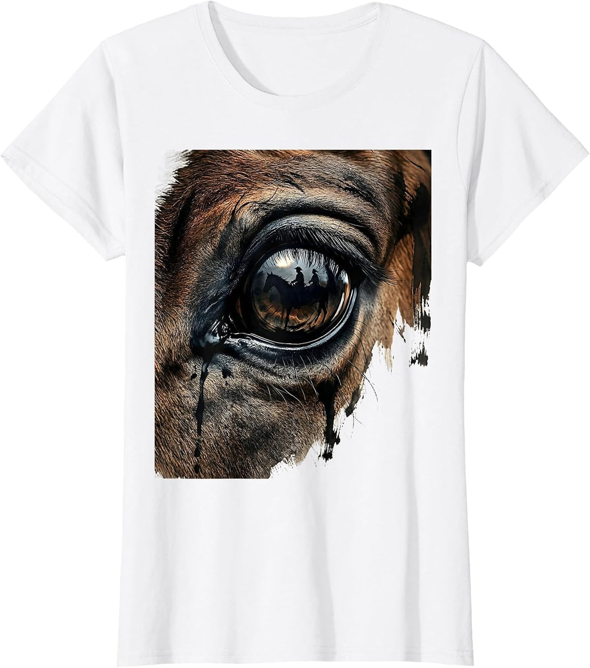Women's Horse Eye Close-Up Reflection Graphic Design T-Shirt - White