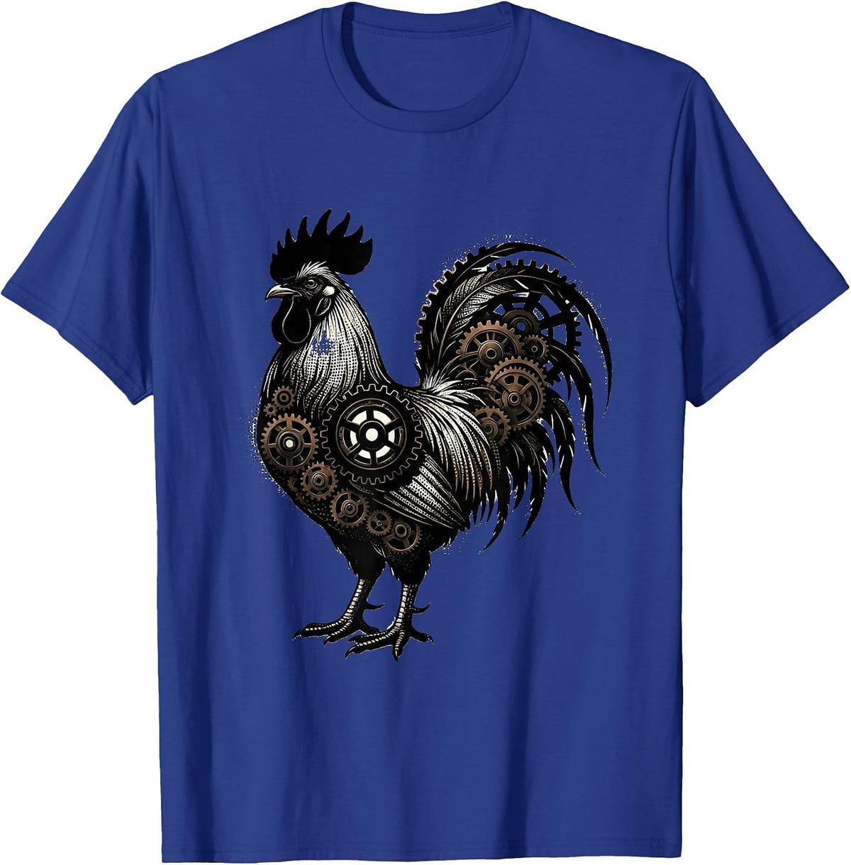 Men's Rooster Gear Illustration Mechanical Art Design T-Shirt - Royal Blue