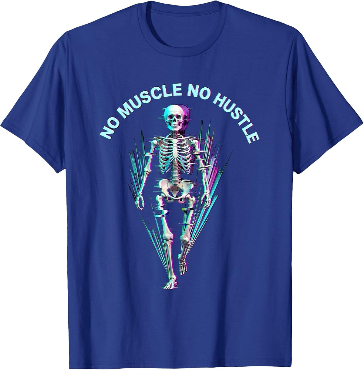 Men's No Muscle No Hustle Skeleton Gym Design T-Shirt - Royal Blue