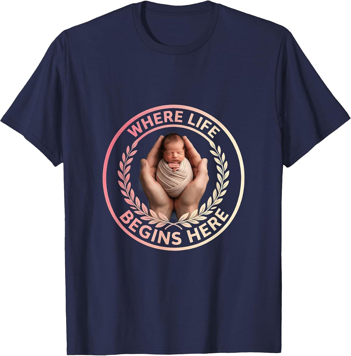 Where Life Begins Labor and Delivery Nurse Design T-Shirt - Navy Blue