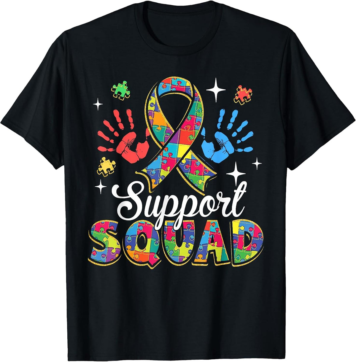 Autism Awareness Autism Support Squad Family T-Shirt - Black