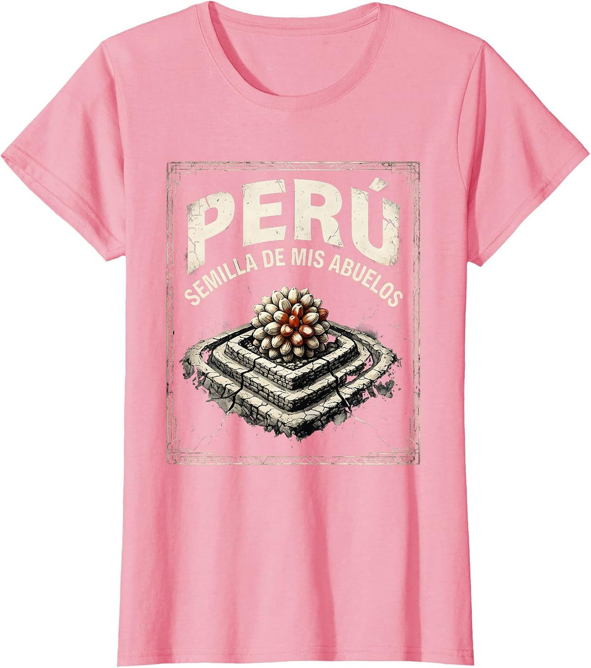 Women's Perú Semilla de mis Abuelos Distressed Peruvian Heritage T-Shirt - Pink