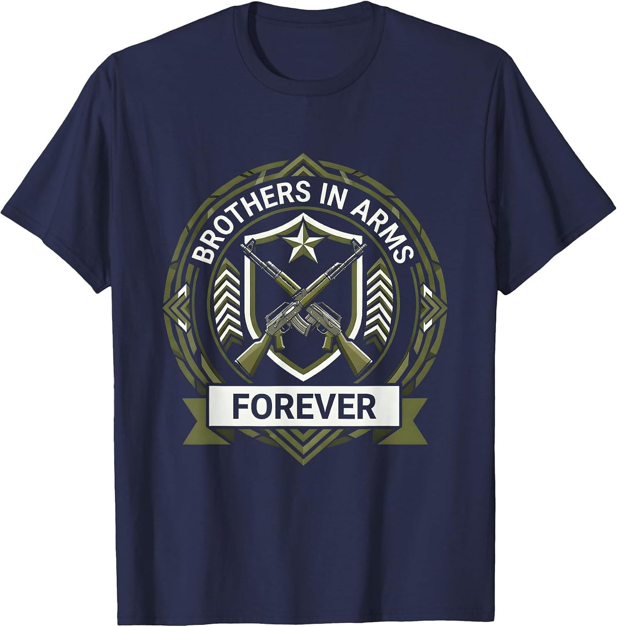 Brothers in Arms Forever Military Men Design T-Shirt - Navy Blue