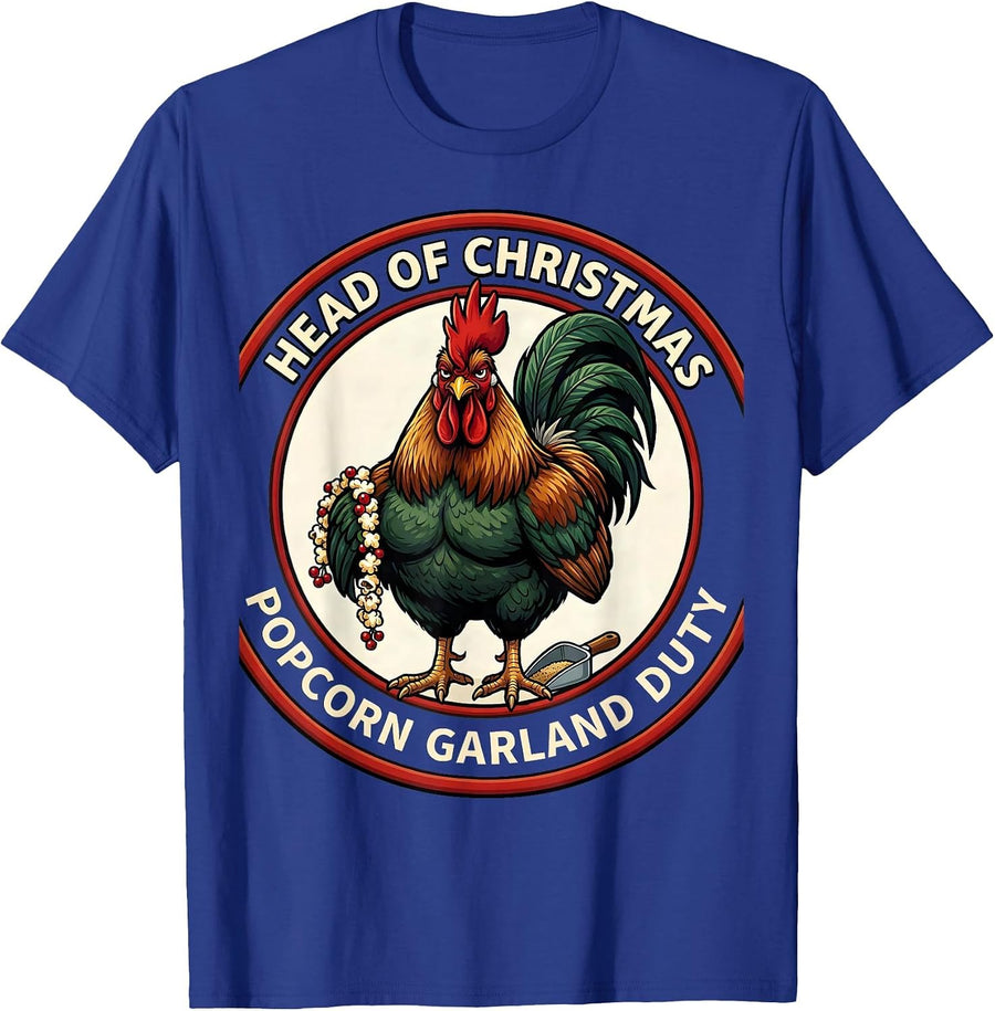 Head Of Christmas Popcorn Garland Duty Funny Chicken Lover T-Shirt - Royal Blue