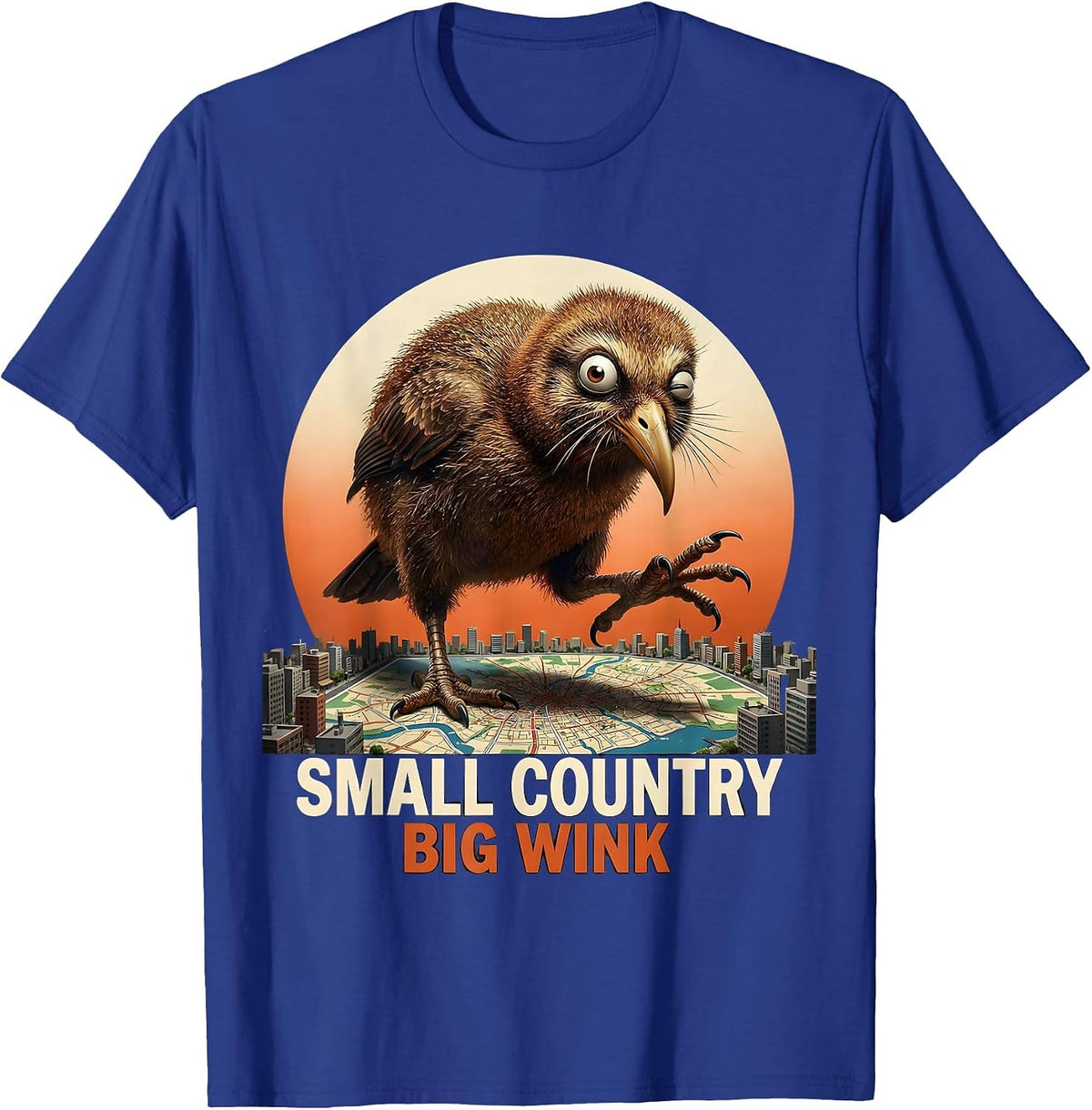 Small Country Big Wink Vintage Kiwi Bird Rugby Fan Humor T-Shirt - Royal Blue