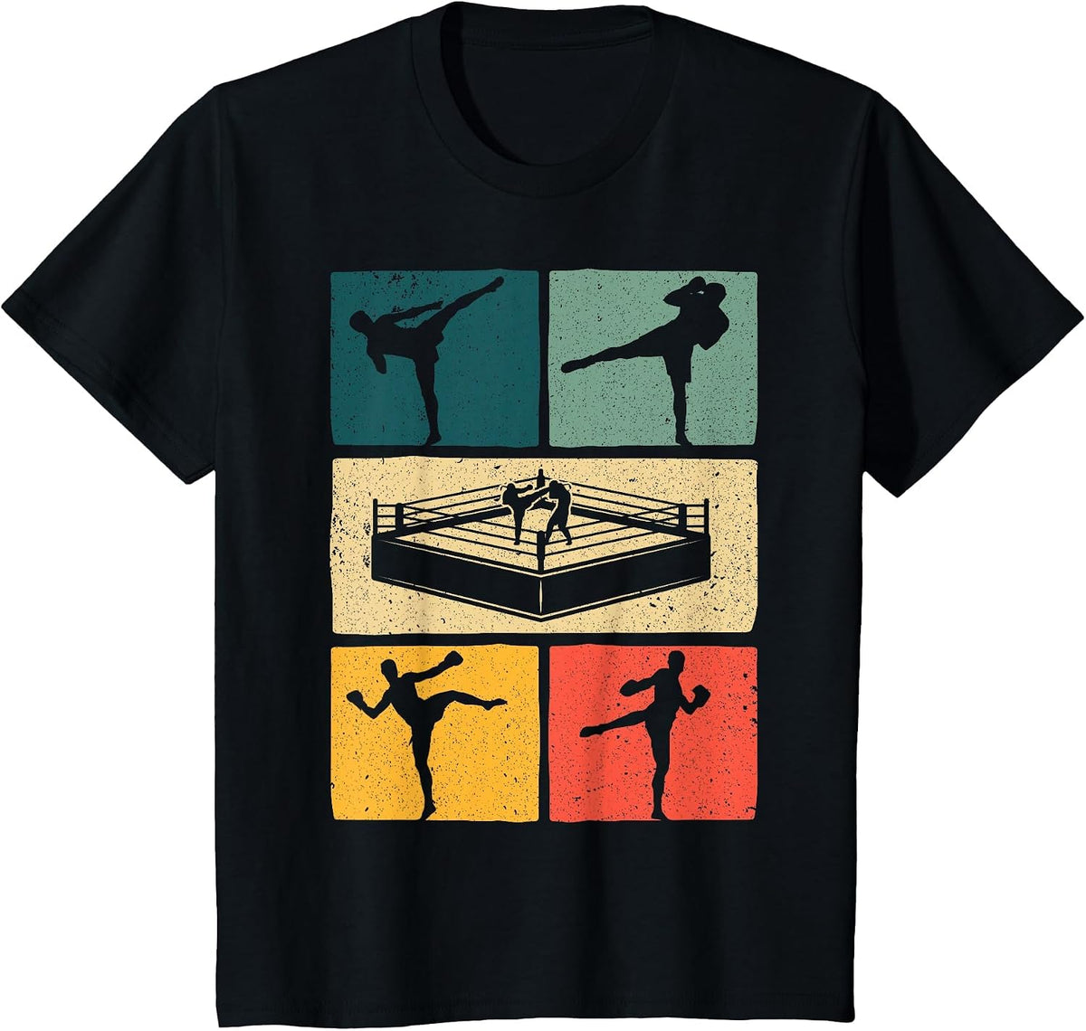 Vintage Kickboxing Art for Men Women Kickboxer Sports Lover T-Shirt - Black