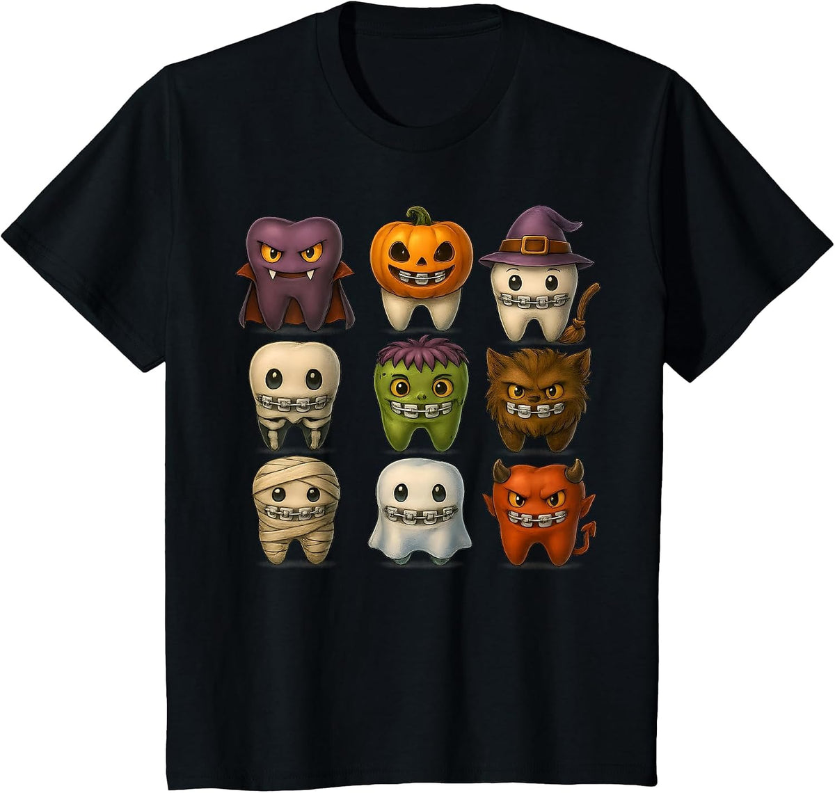 Funny Halloween Braces Squad Dentist Costume T-Shirt - Black