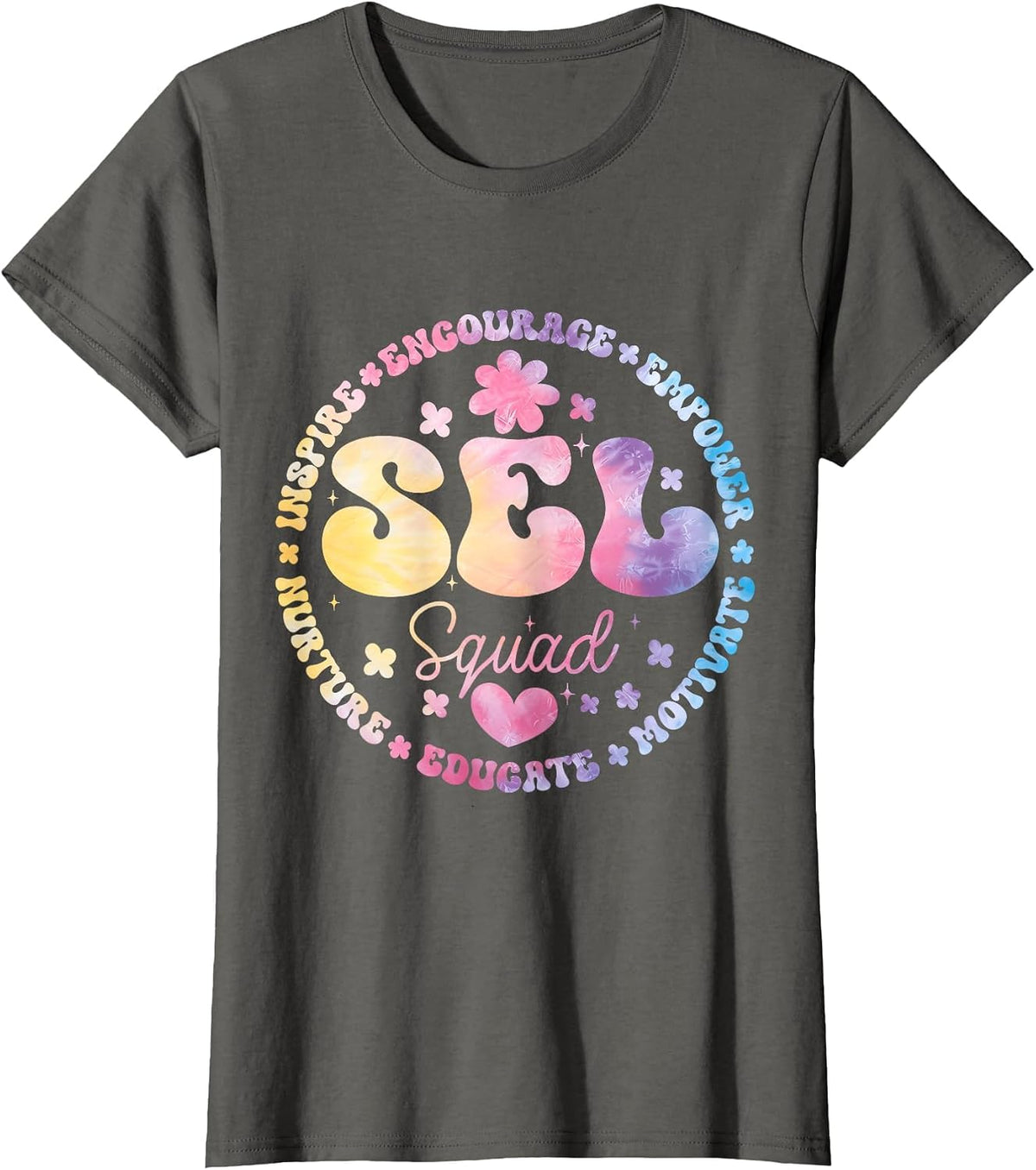 Groovy Social Emotional Learning Teacher SEL Squad T-Shirt - Asphalt Grey