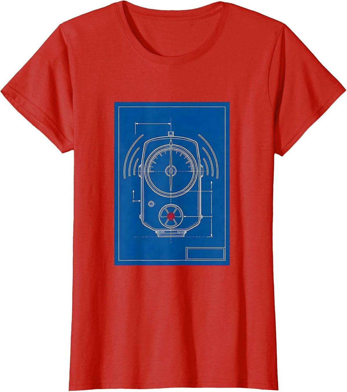 Women's Technical Survey Meter Radiation Trefoil Dark Humor Physics T-Shirt - Red