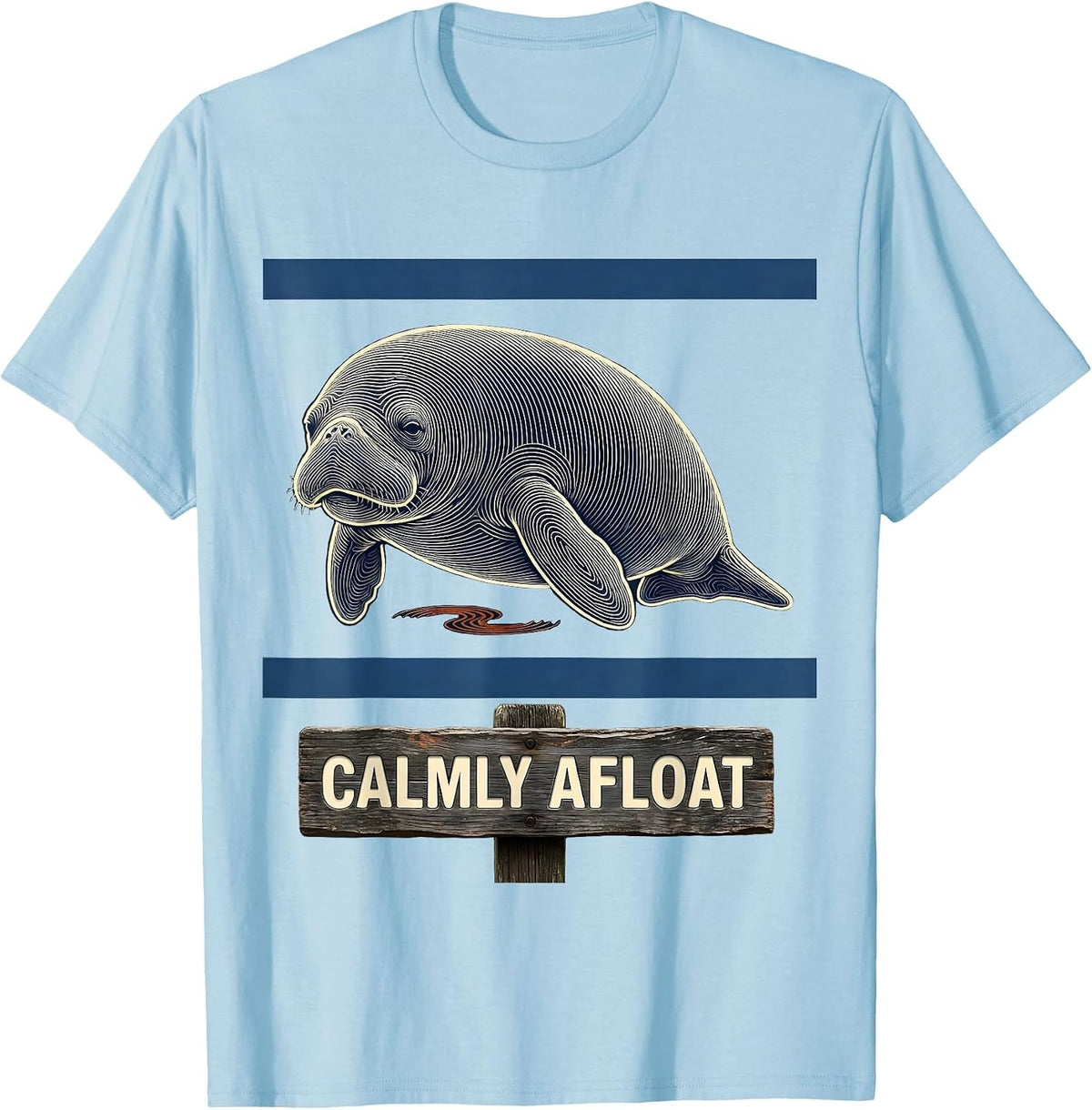 Men's Calmly Afloat Topographic Contour Manatee Lover Funny Sea T-Shirt - Baby Blue