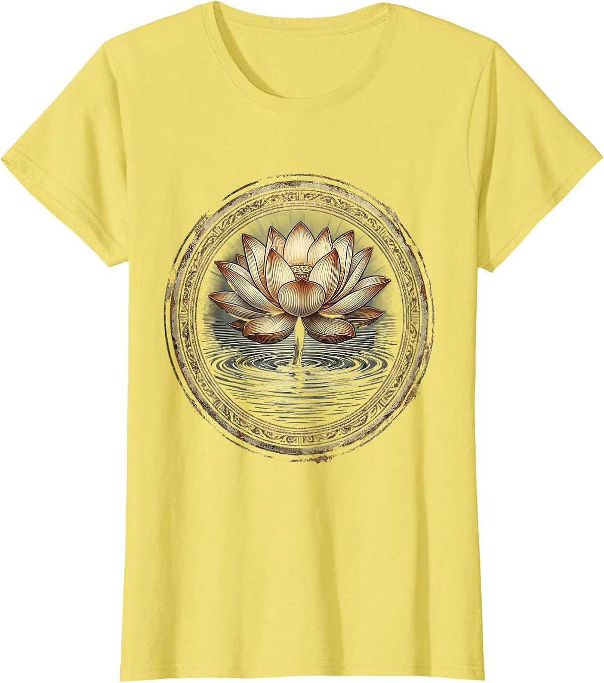 Lotus Bloom Rising from Dark Water Art T-Shirt - Lemon Yellow