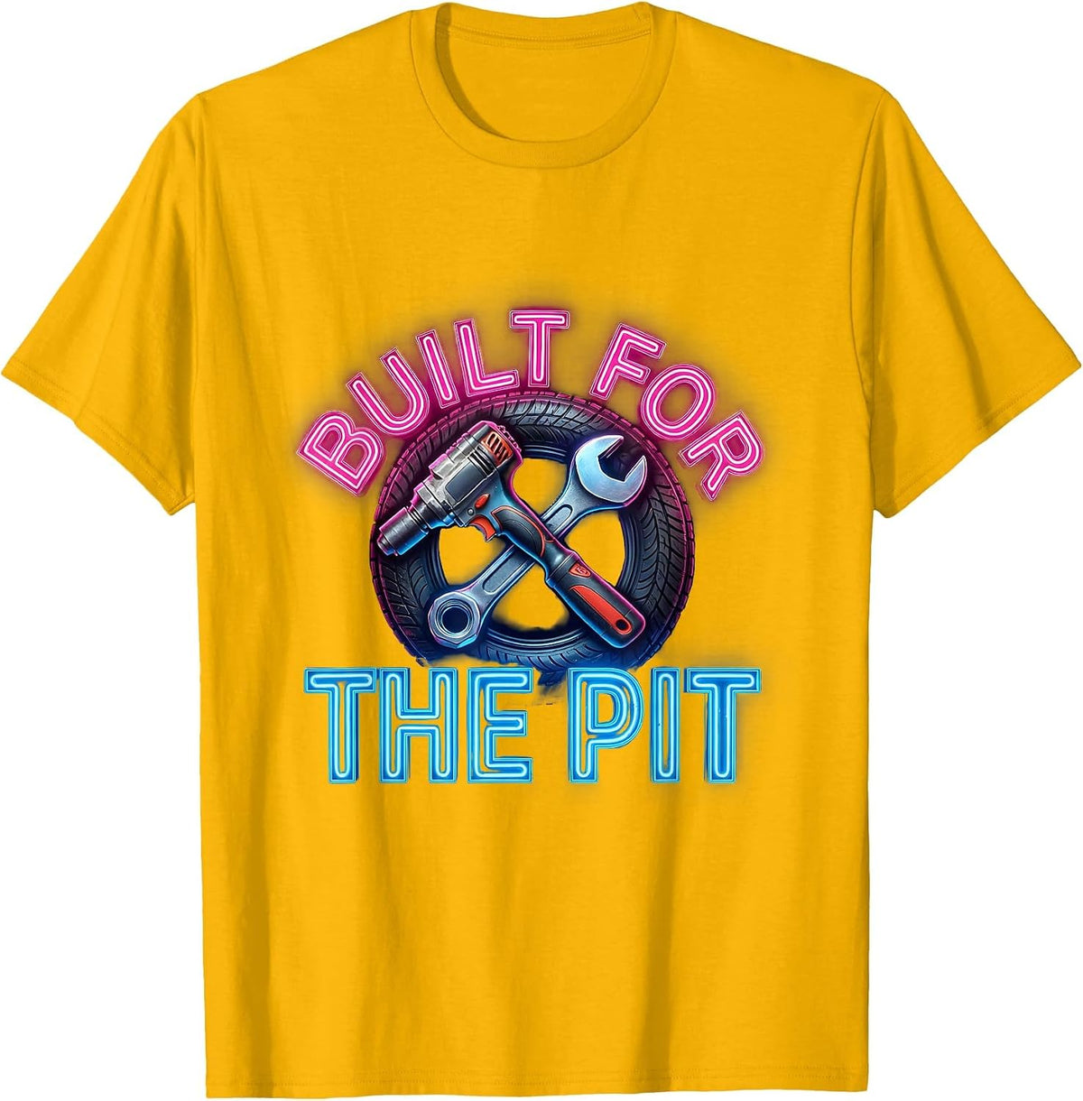 Built for the Pit Crew Racing Design T-Shirt - Golden Yellow
