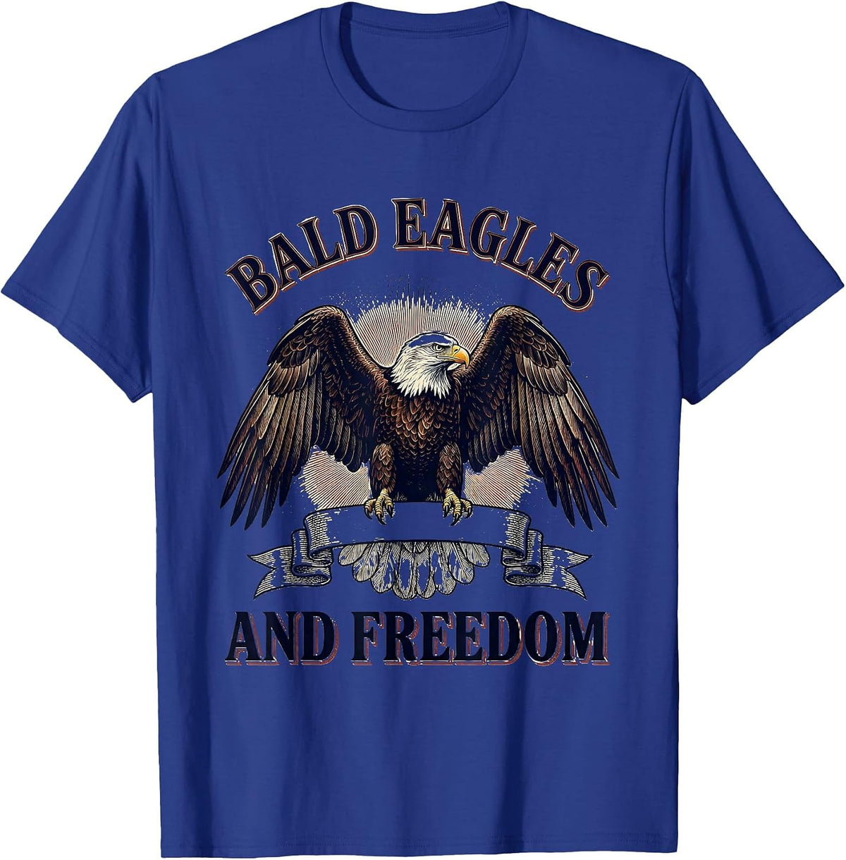 Men's Bald Eagles and Freedom Patriotic USA Design T-Shirt - Royal Blue