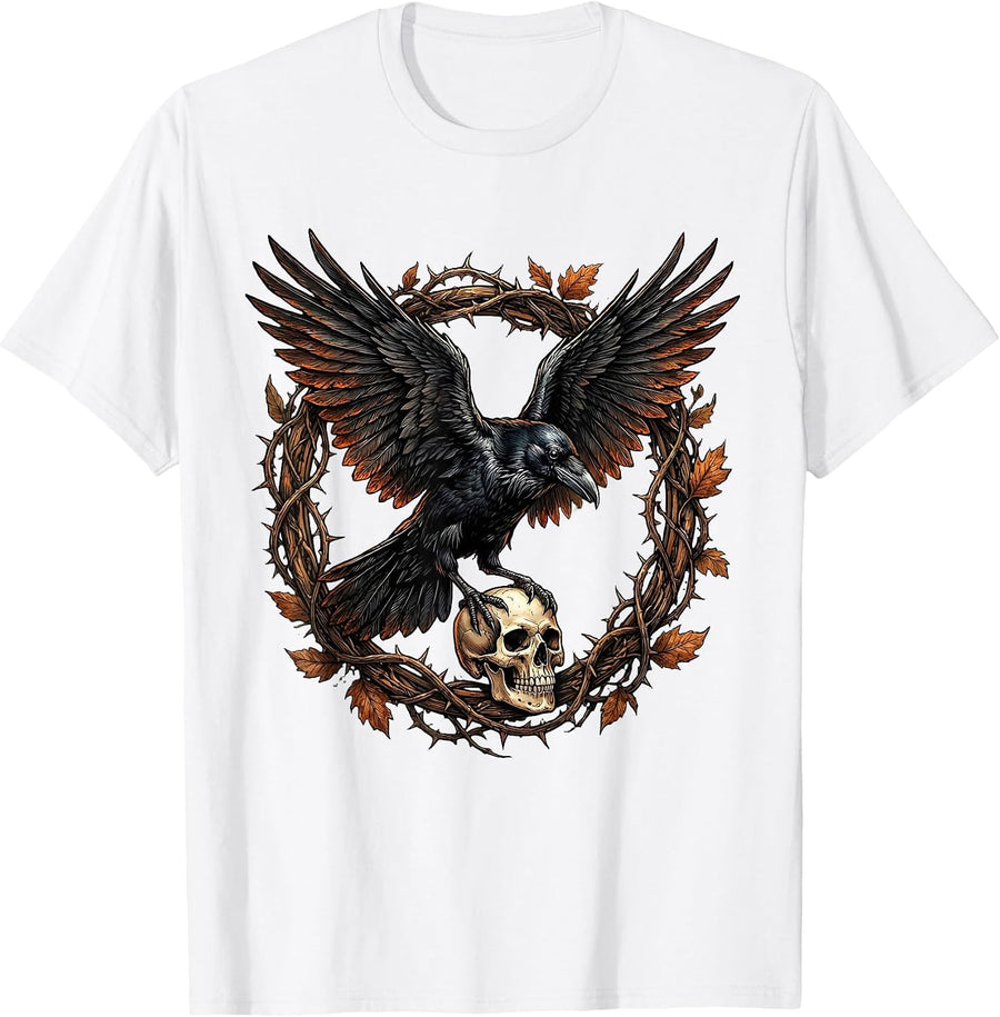 Men's Raven Carrying Skull Halloween Gothic Art T-Shirt - White