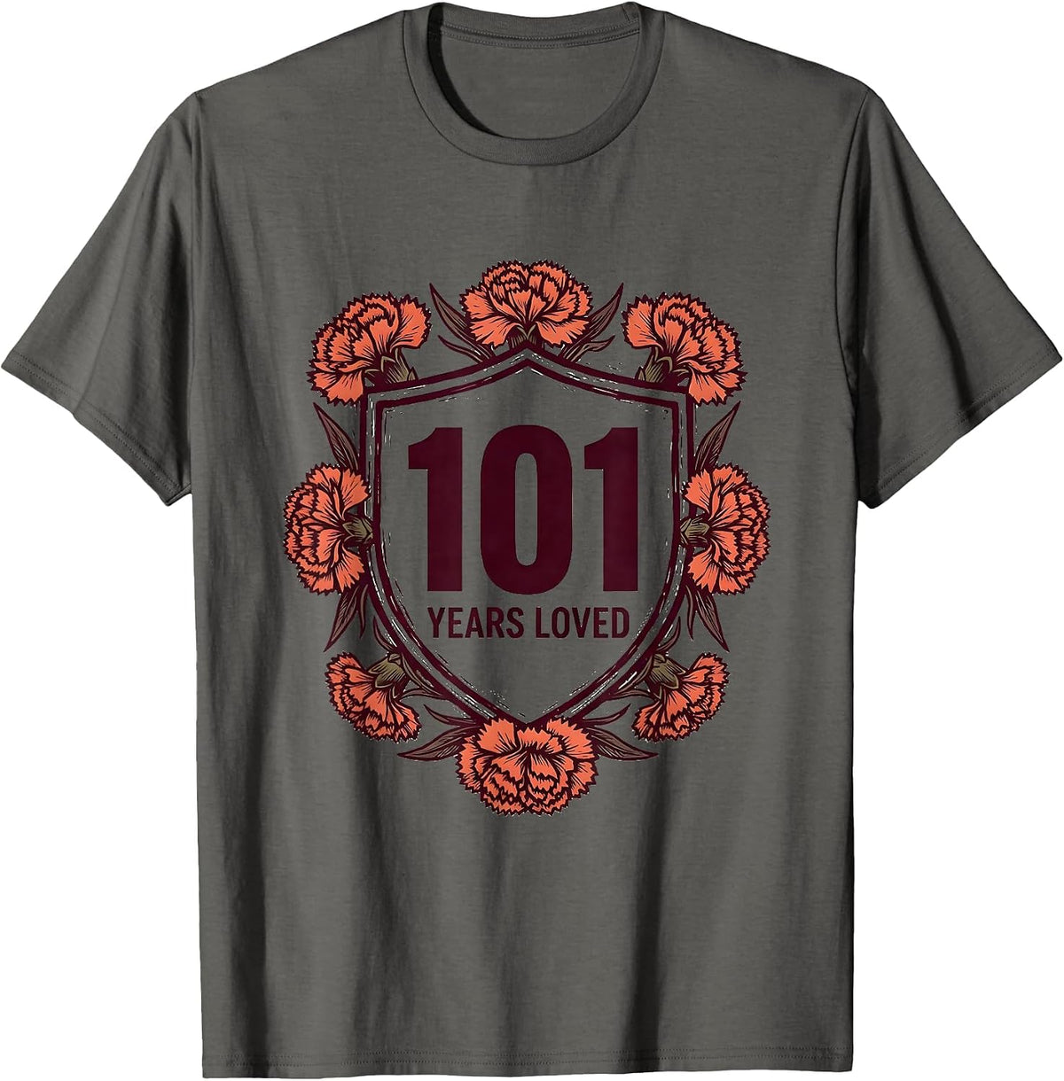 101 Years Loved Floral Milestone Birthday Women 101st Age T-Shirt - Asphalt Grey
