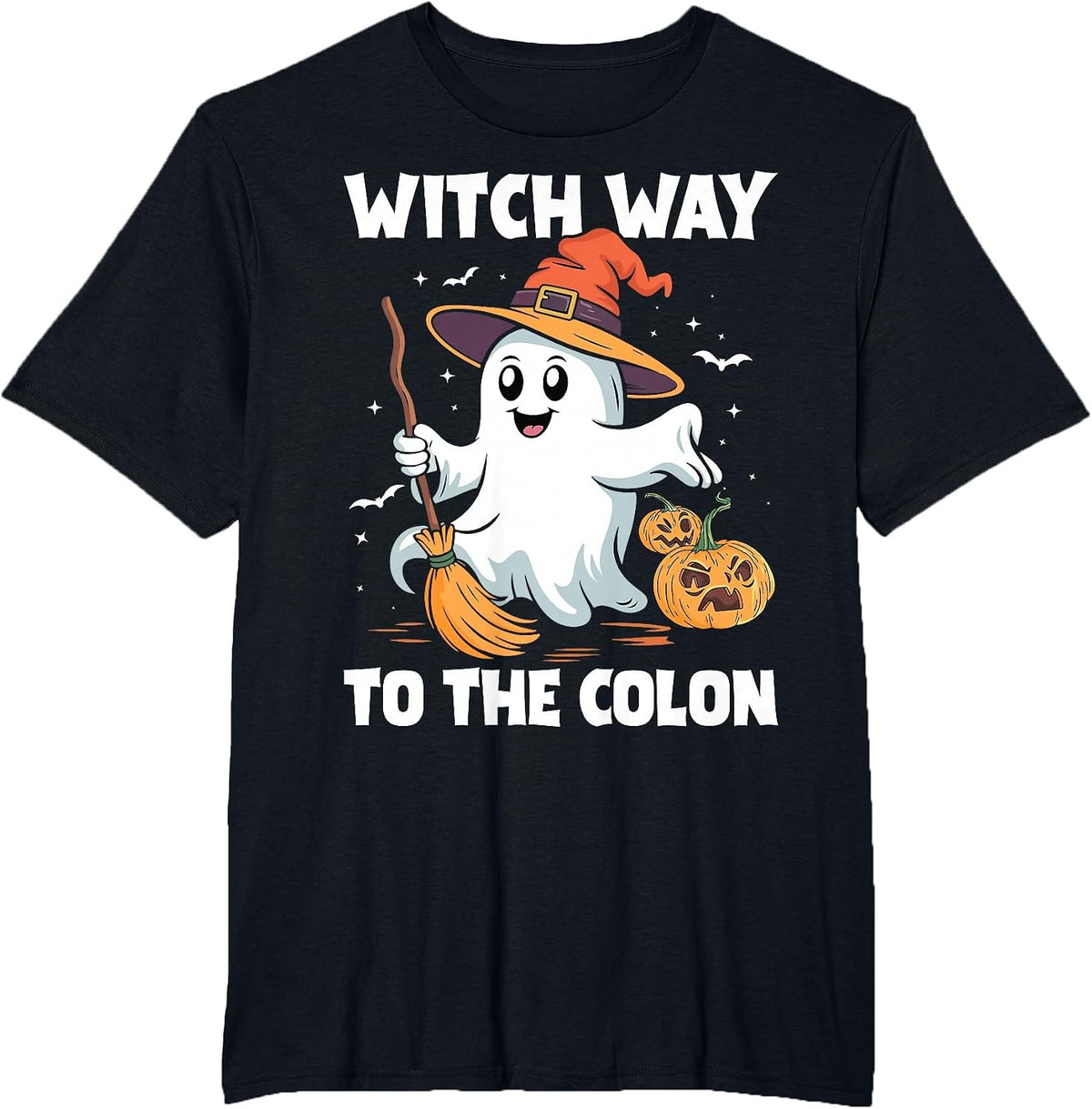 Witch Way to the Colon Cute Ghost Halloween Endoscopy Nurse T-Shirt - Black