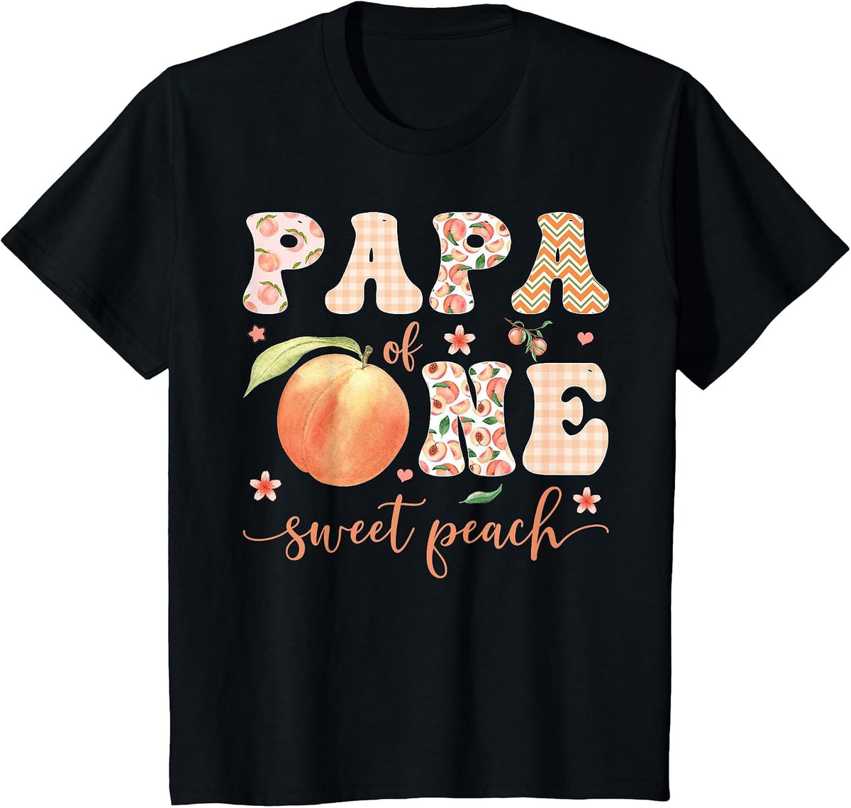 Papa of One Sweet Peach 1st Birthday Girl Party T-Shirt - Black