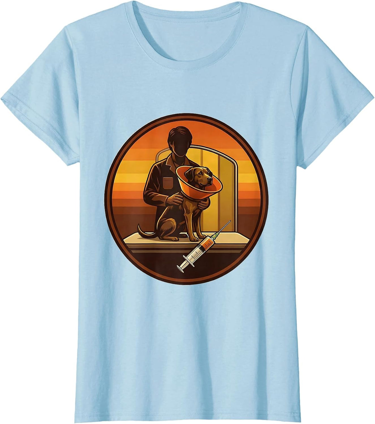 Women's Vet Tech Humor Retro 70s Veterinary Clinic Staff T-Shirt - Baby Blue