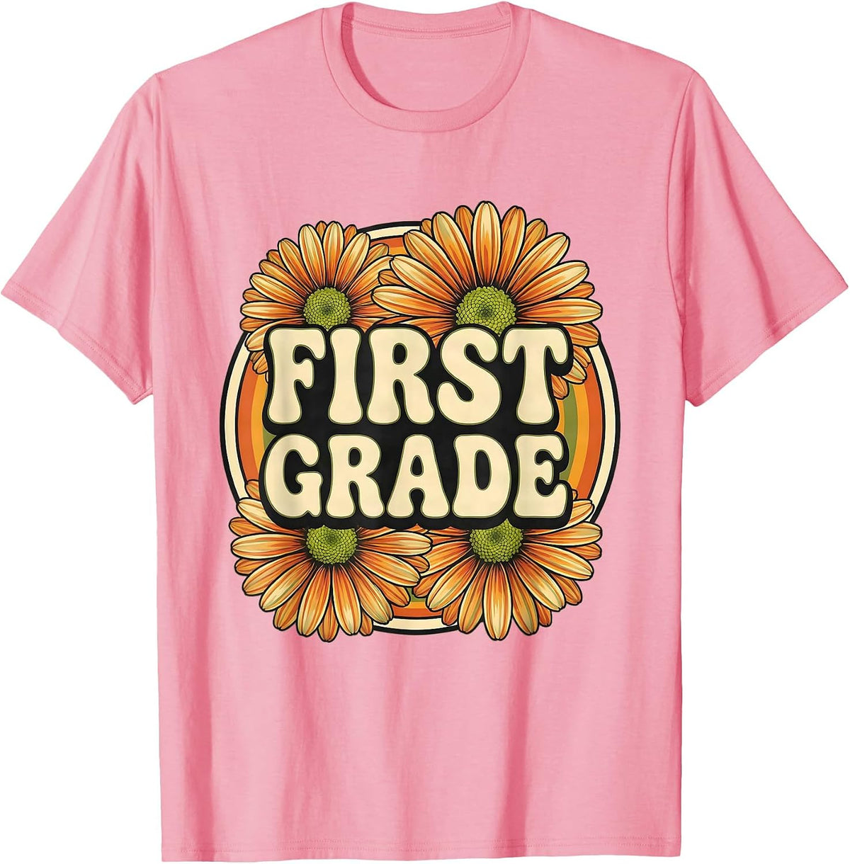 Men's FIRST GRADE Retro Flower Power Squared First Grade Back To T-Shirt - Pink