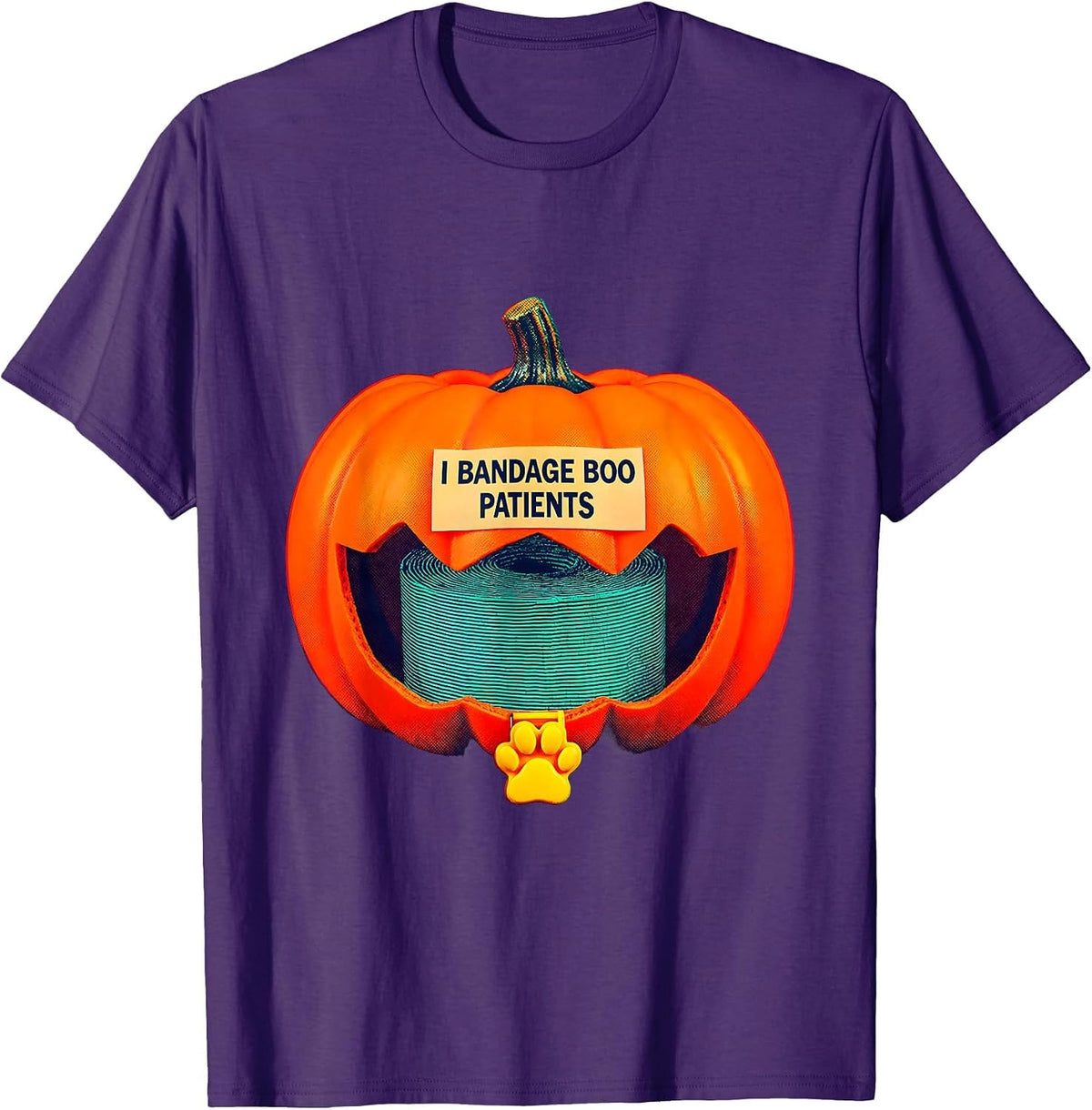 Men's I Bandage Boo Patients Risograph Vet Tech Halloween Humor T-Shirt - Purple