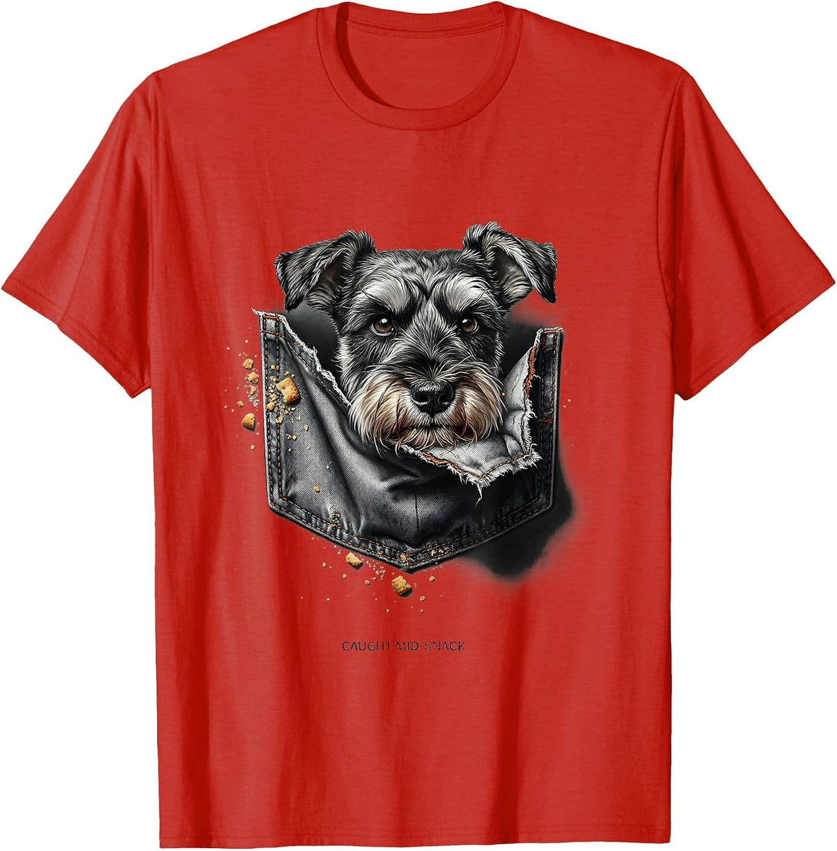 Men's Caught Mid-Snack Trompe L'oeil Miniature Schnauzer Lover T-Shirt - Red