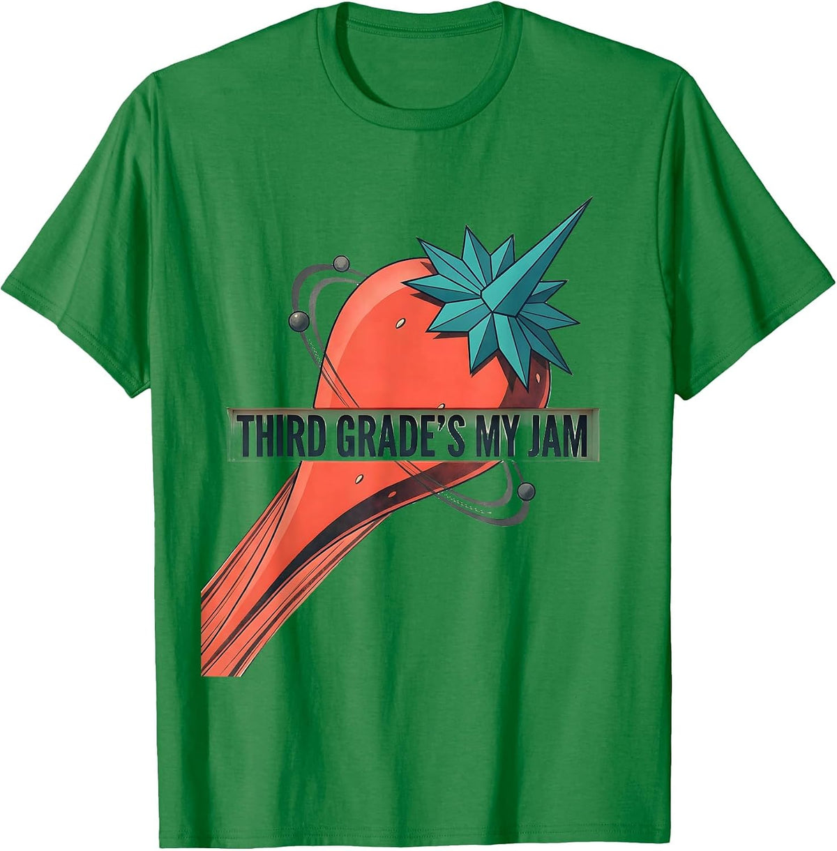 Men's Third Grade's My Jam Midcentury Modern Strawberry Back T-Shirt - Kelly Green