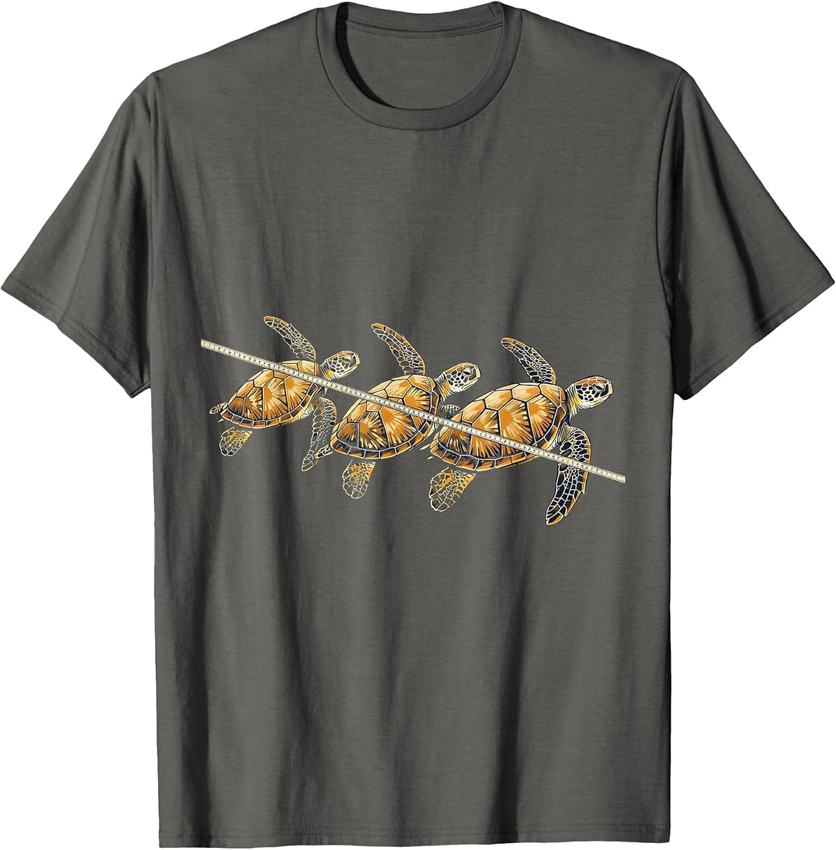 Sea Turtle Row Wood Type Letterpress Ocean Animal Lover T-Shirt - Asphalt Grey