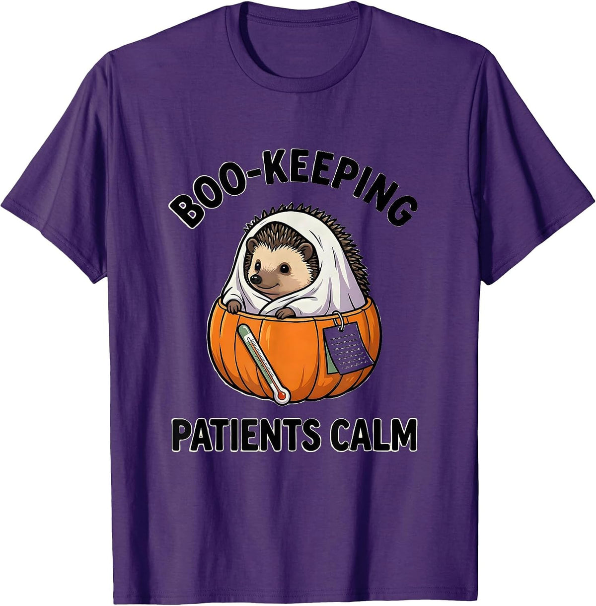Men's Boo-keeping Patients Calm Funny Vet Tech Halloween Workplace T-Shirt - Purple