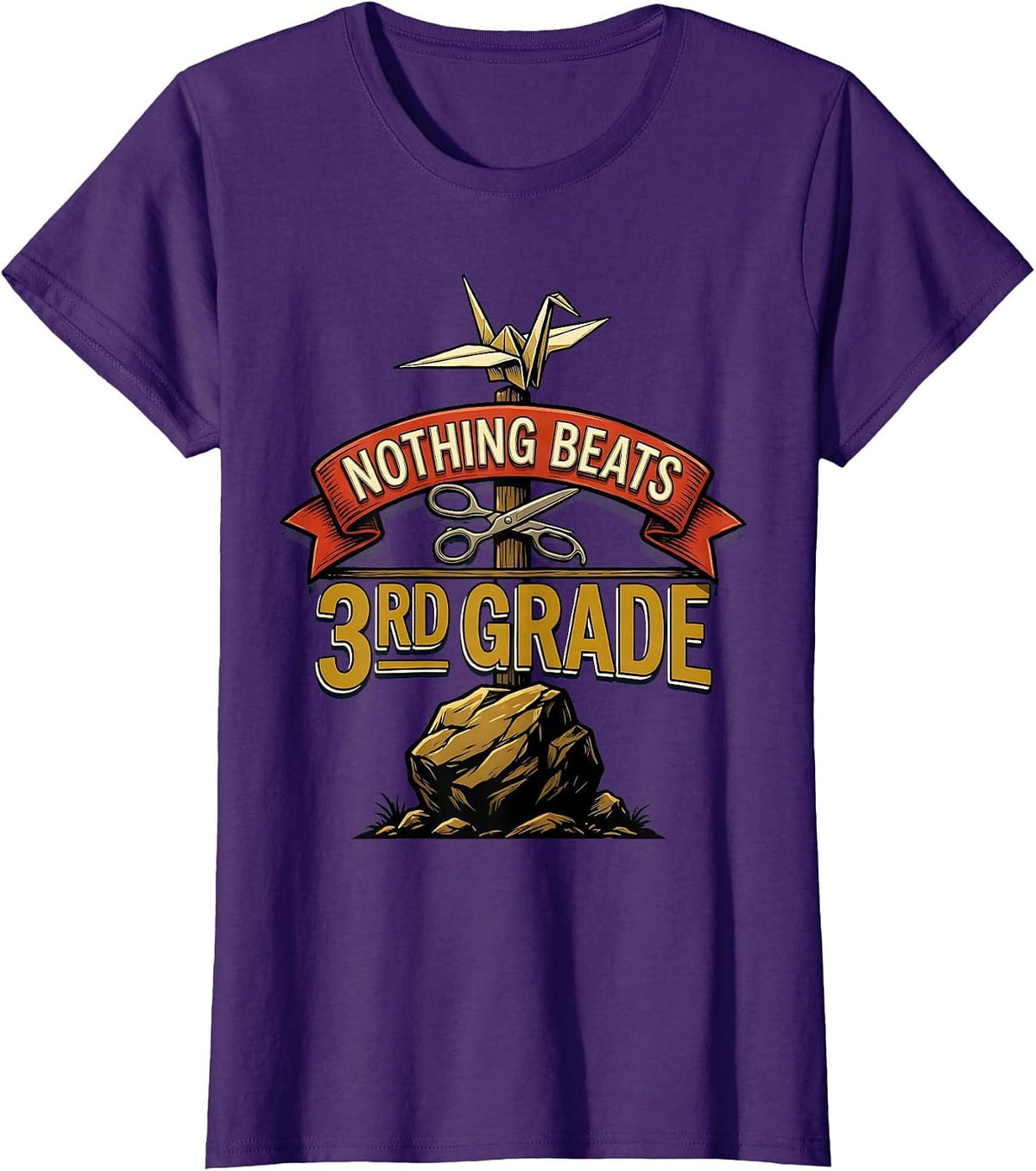 Women's Nothing Beats 3rd Grade Back to School Rock Paper Scissors T-Shirt - Purple