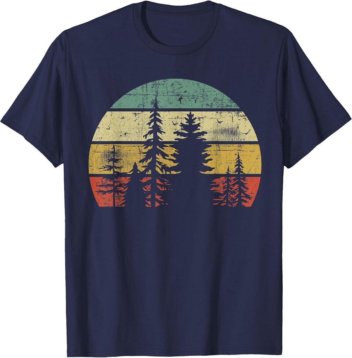 Retro Wildlife Trees Outdoors Nature Forest T-Shirt - Navy Blue