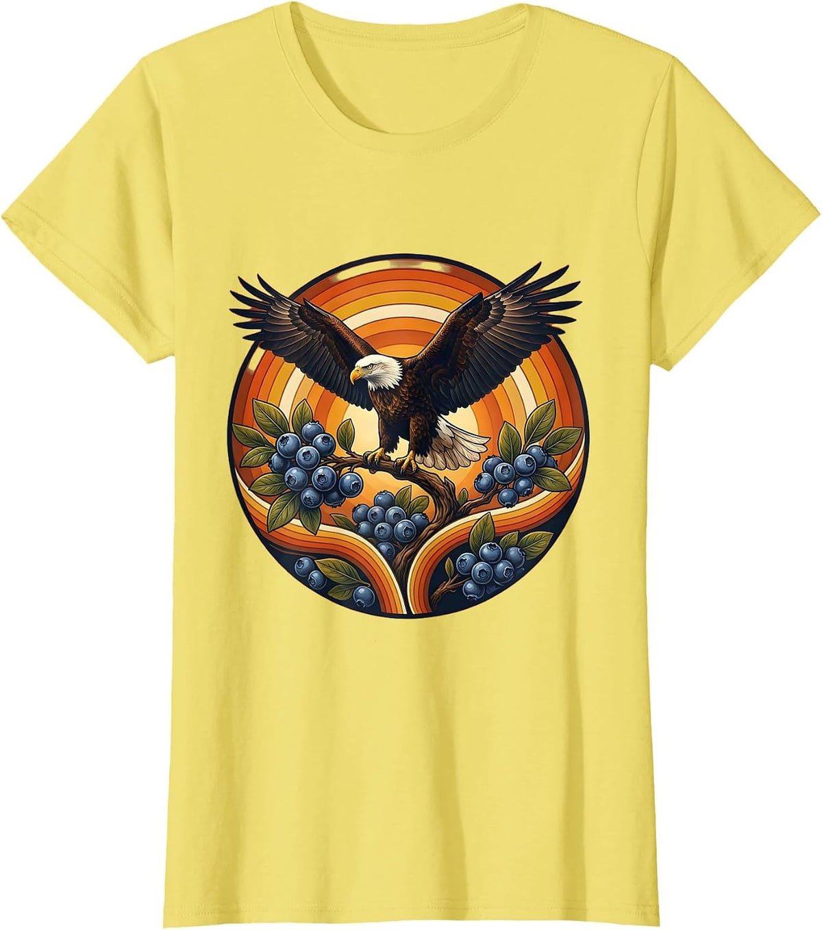 Women's Red White and Blueberries Bald Eagle Design T-Shirt - Lemon Yellow