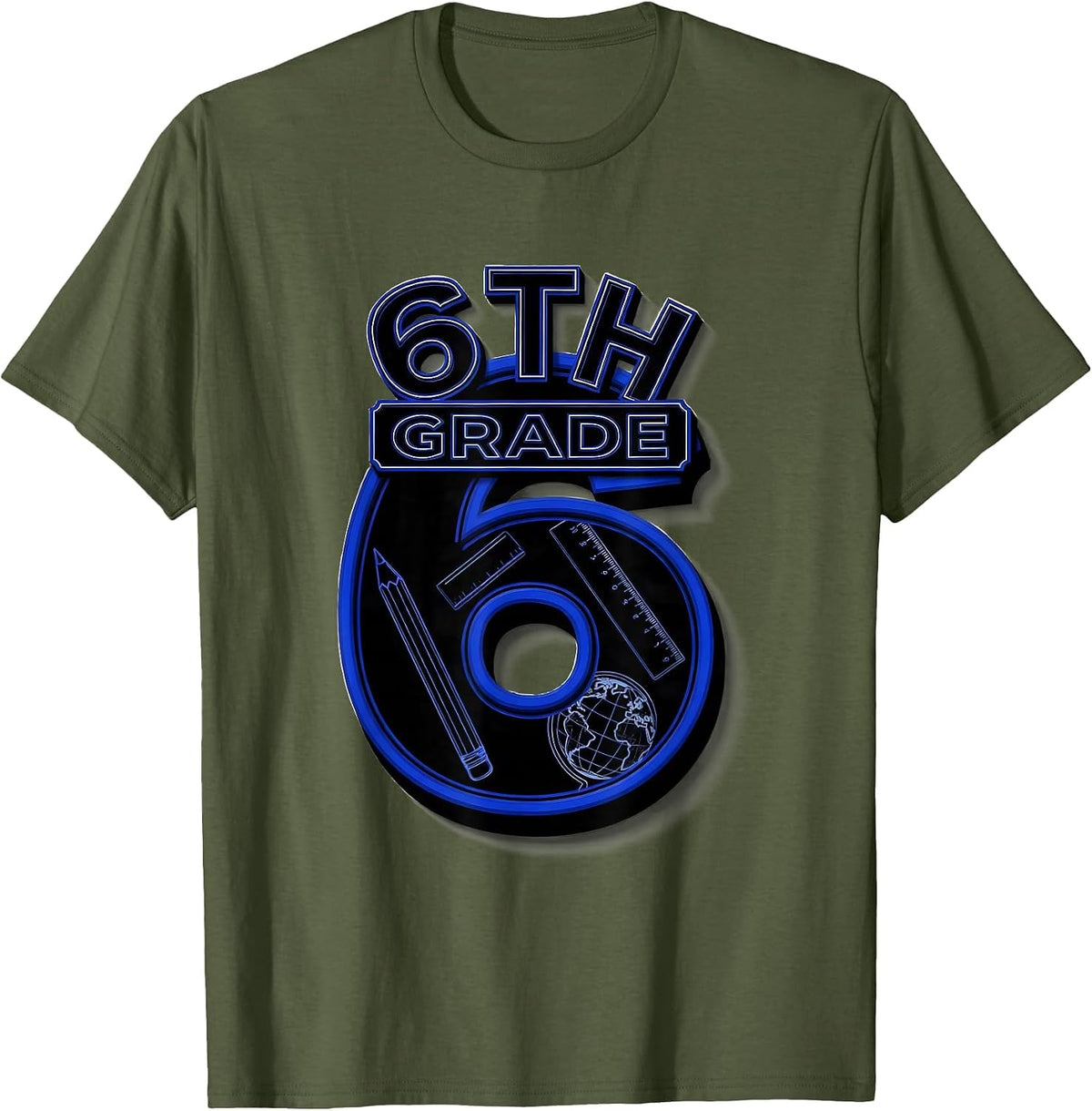 6th Grade Sign Painter Showcard Teacher Back To School T-Shirt - Olive Green