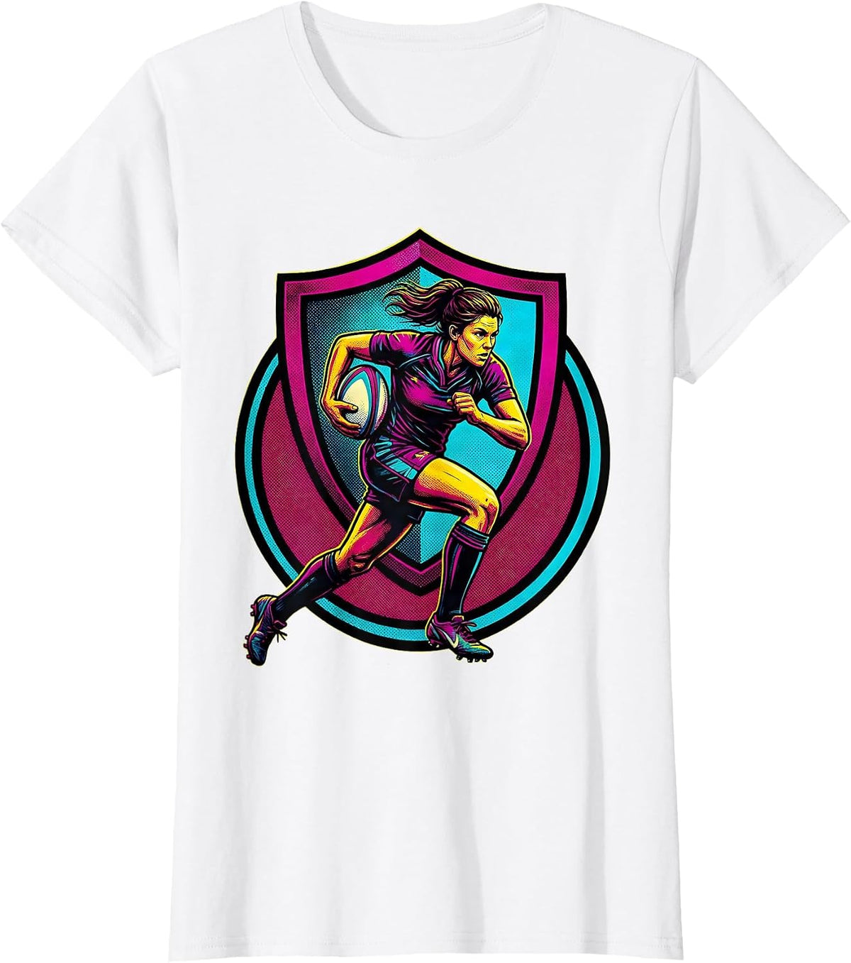 Women's Rugby Player Charging With Ball Graphic T-Shirt - White