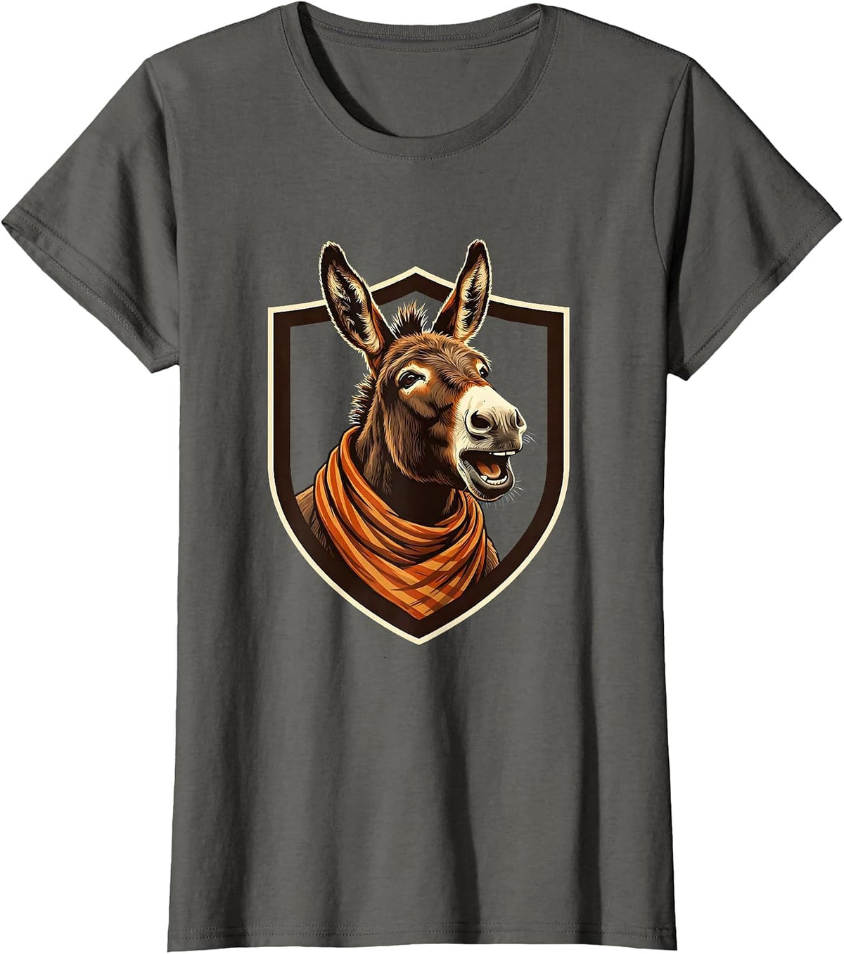 Women's Donkey Shield Badge Funny Animal Lover Vintage Humor T-Shirt - Asphalt Grey