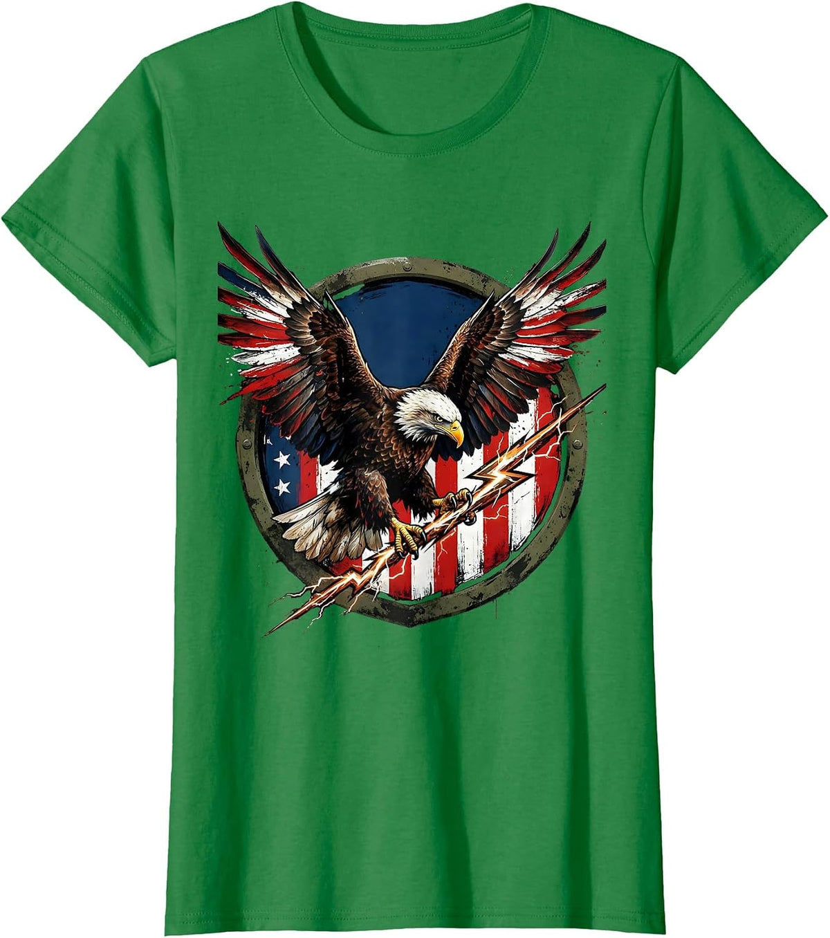 Bald Eagle Lightning Bolt Freedom Graphic Tee T-Shirt - Kelly Green