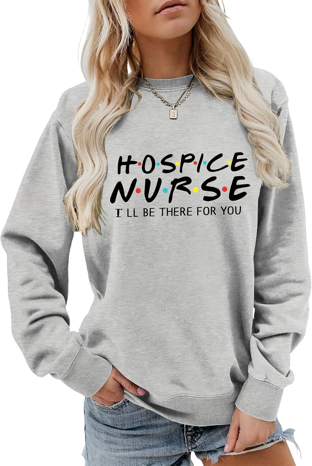Hospice Nurse Sweatshirt for Women Nursing Student Long Sleeve Shirt Nurse Life Tops Crewneck Pullover - Gray