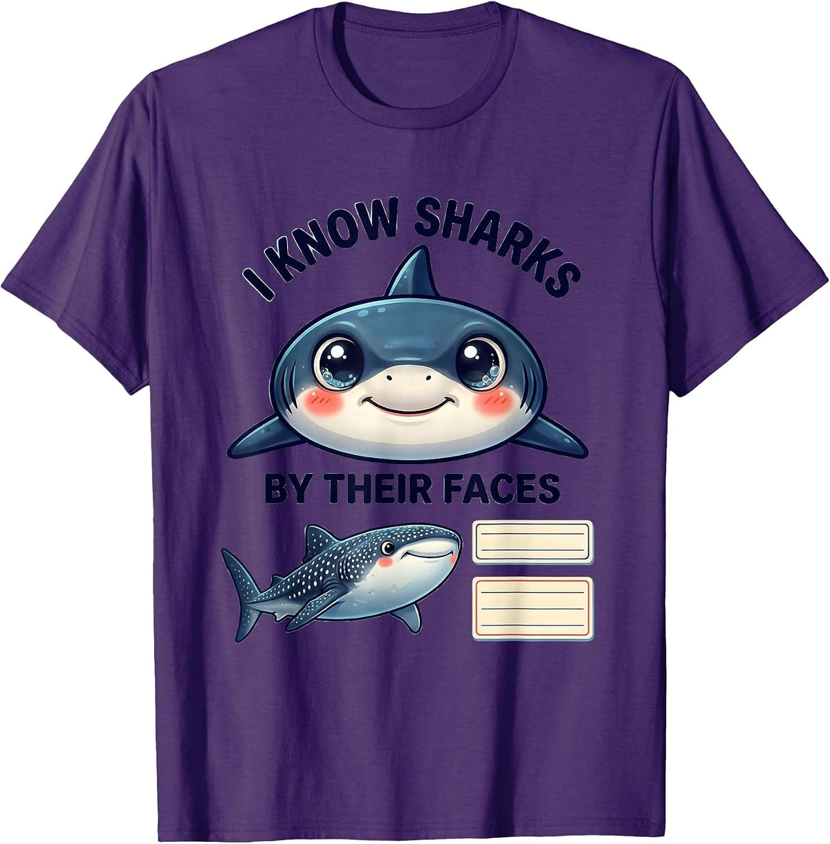 I Know Sharks By Their Faces Cute Kawaii Shark Lover Gift T-Shirt - Purple