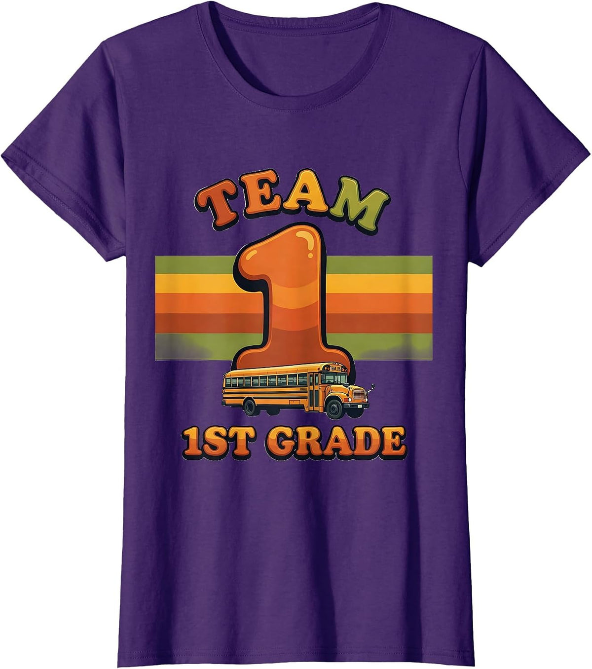 Women's Team 1st Grade Retro 70s First Day Of School Kids Humor T-Shirt - Purple