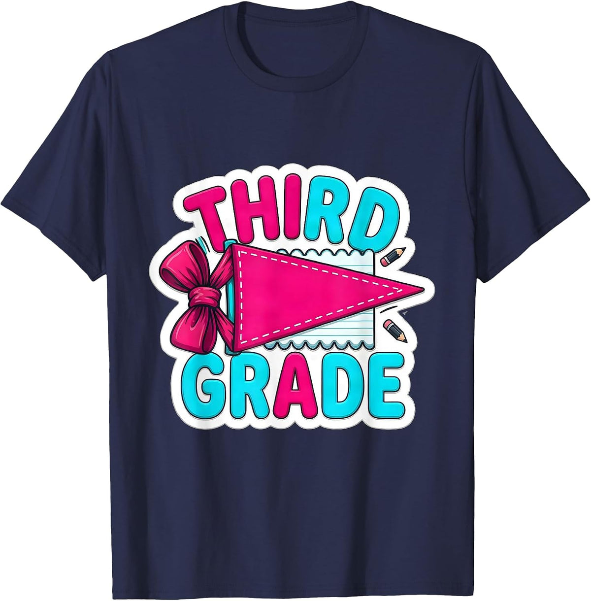 Third Grade Cute Pennant Back To School Girls Third Grade T-Shirt - Navy Blue