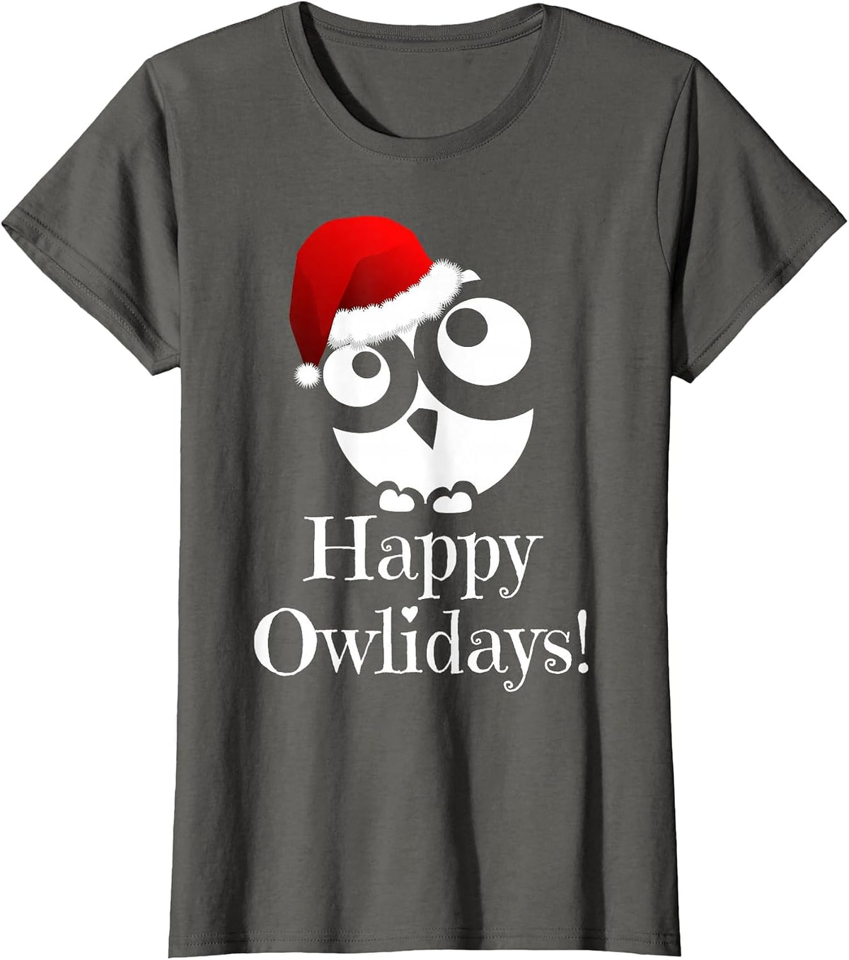 Owl Christmas Shirt - Christmas Owl T-Shirt - Happy Owlidays T-Shirt - Asphalt Grey