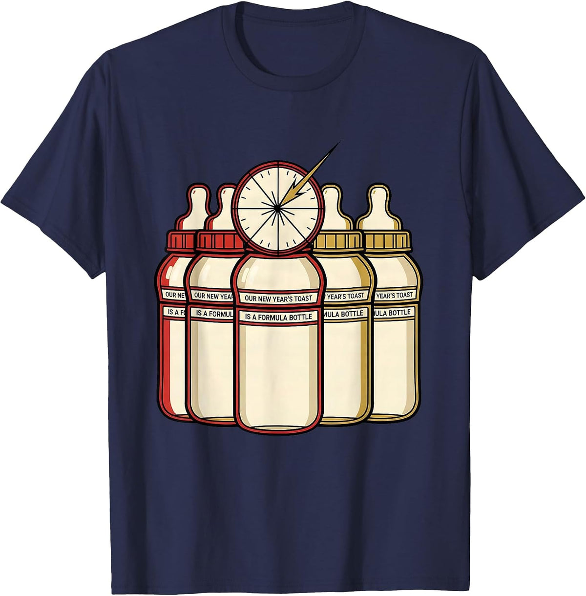 Men's Our New Year's Toast Is A Formula Bottle Nurse Crew T-Shirt - Navy Blue