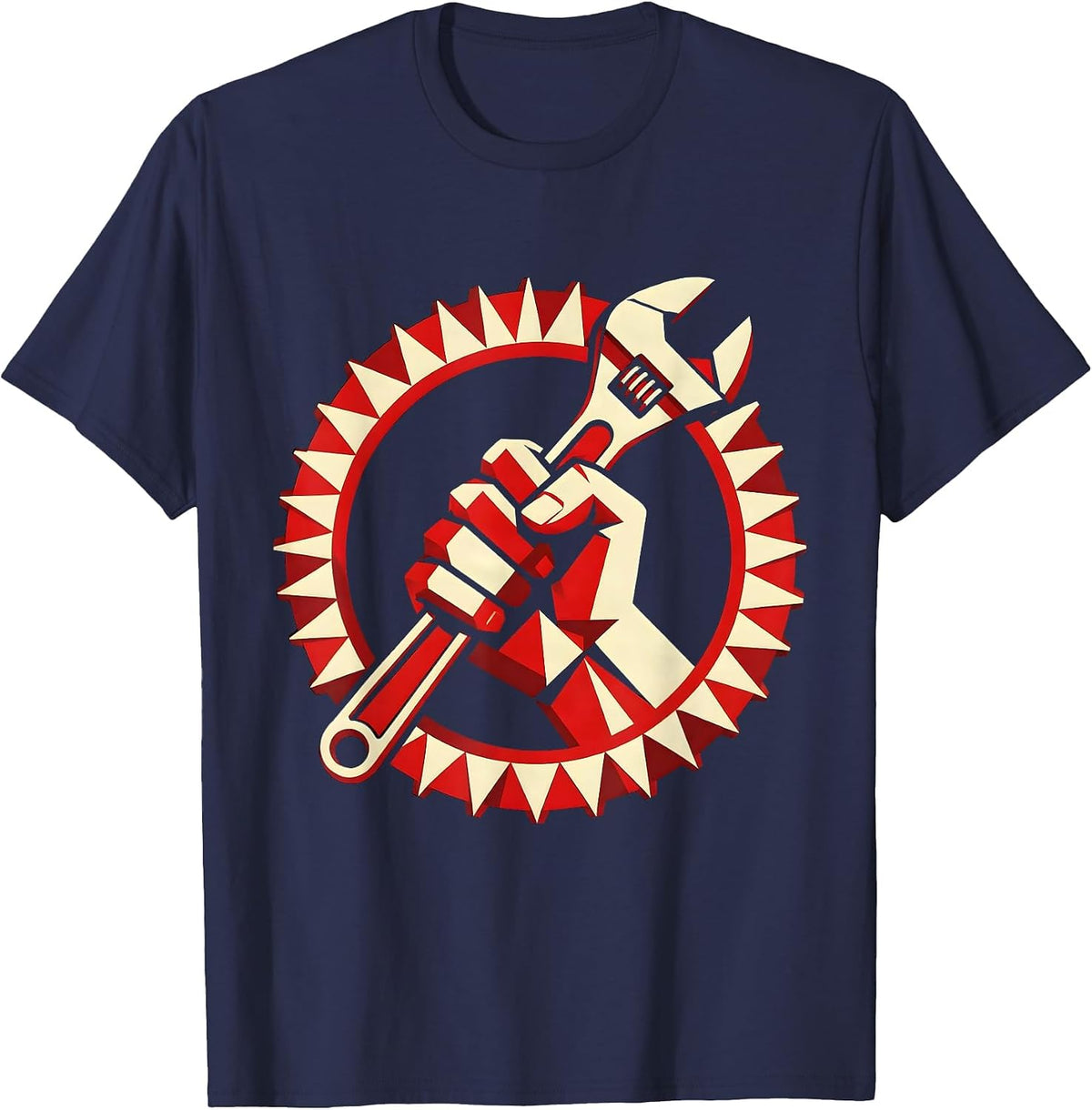 Men's Blue Collar Wrench Grip Hardworking Pride Design T-Shirt - Navy Blue