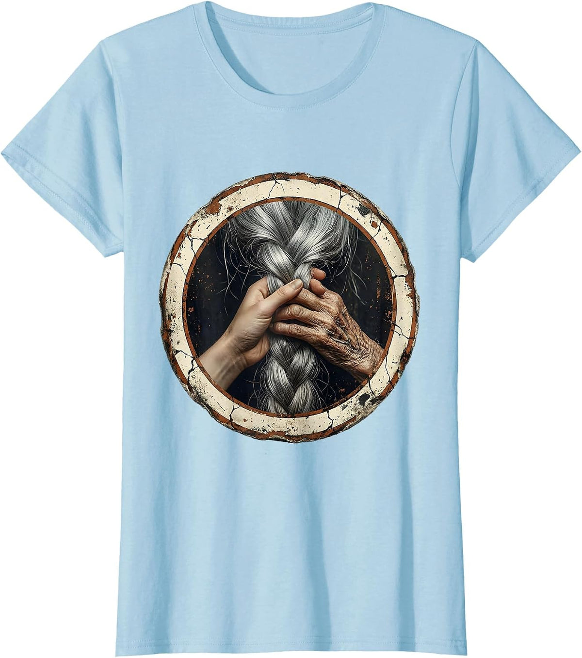 Women's Caregiver Braiding Elderly Woman's Hair Graphic T-Shirt - Baby Blue