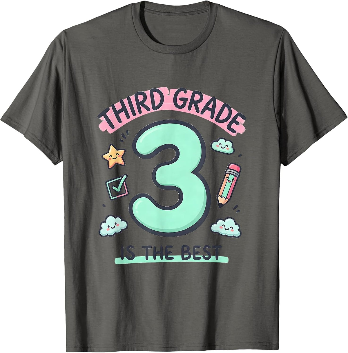Men's Third Grade Is The Best Kawaii Stationery Doodle Back T-Shirt - Asphalt Grey