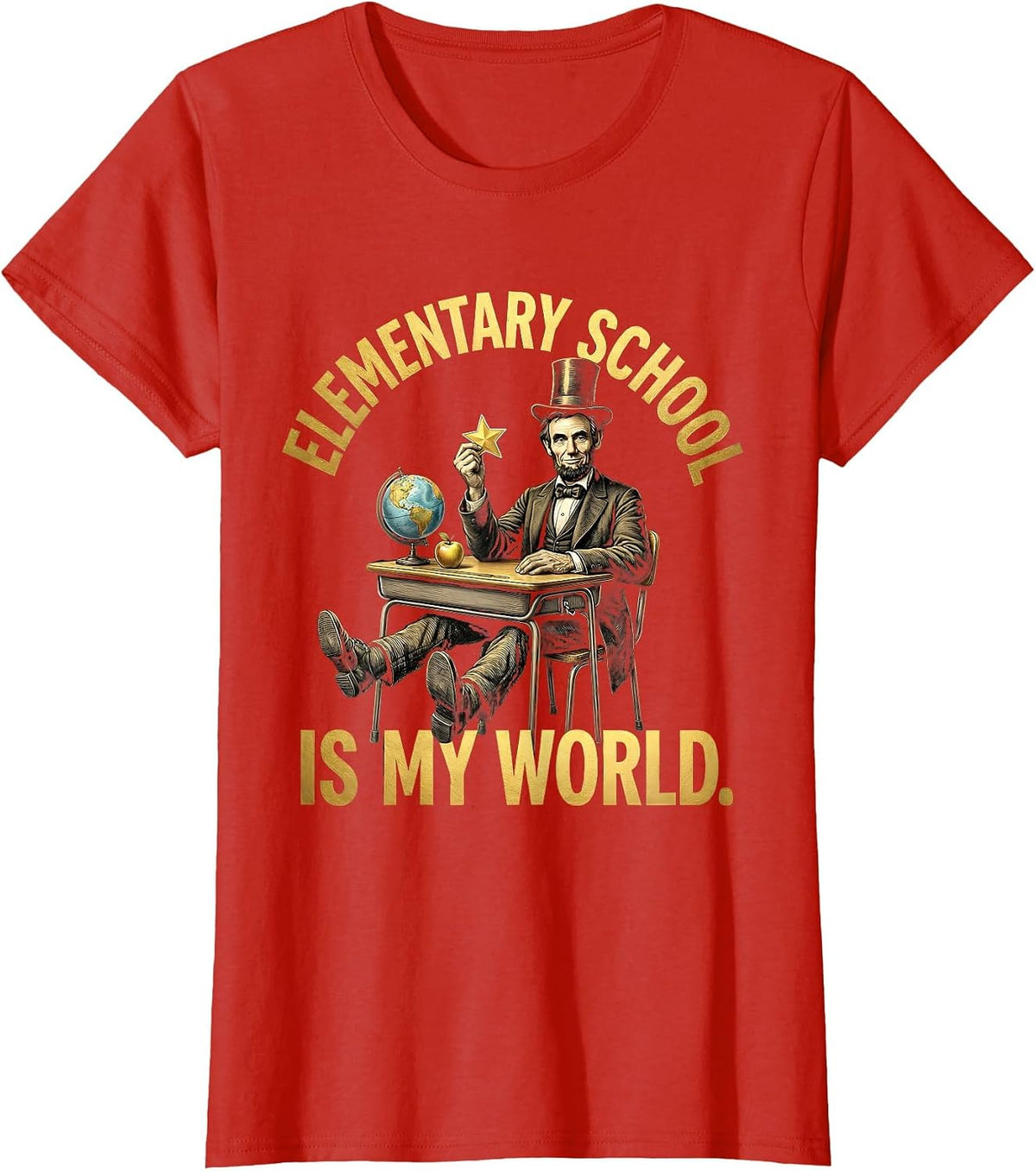Elementary School Is My World Teacher Design T-Shirt - Red