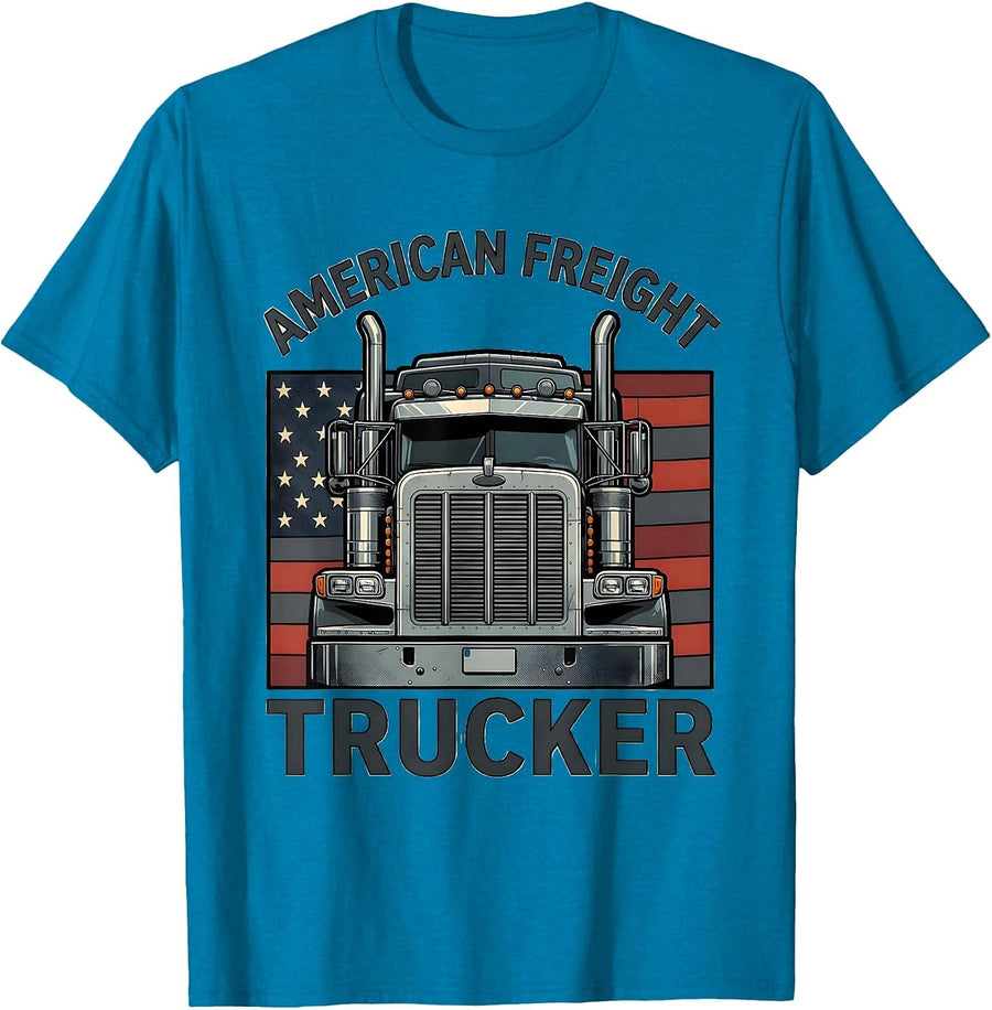 American Freight Trucker Patriotic Semi Truck Driver Gift T-Shirt - Sapphire Blue